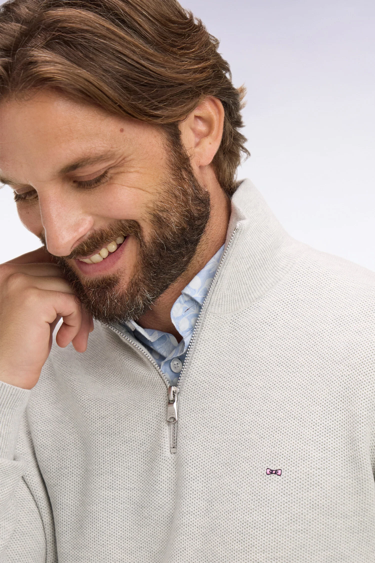 Pull col camionneur en coton gris clair - Image 4