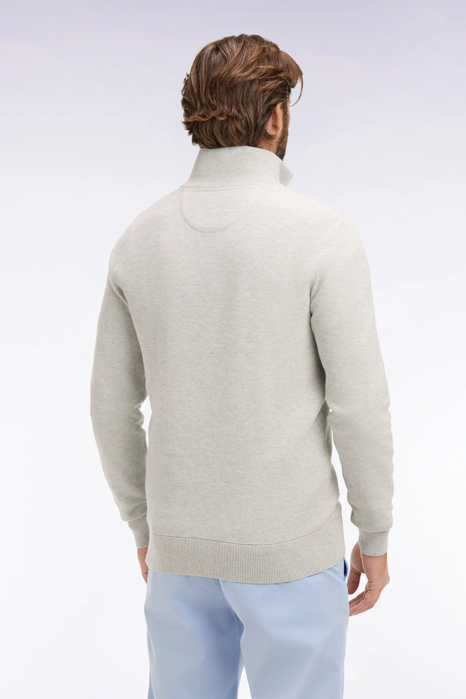 Pull col camionneur en coton gris clair - Image 5