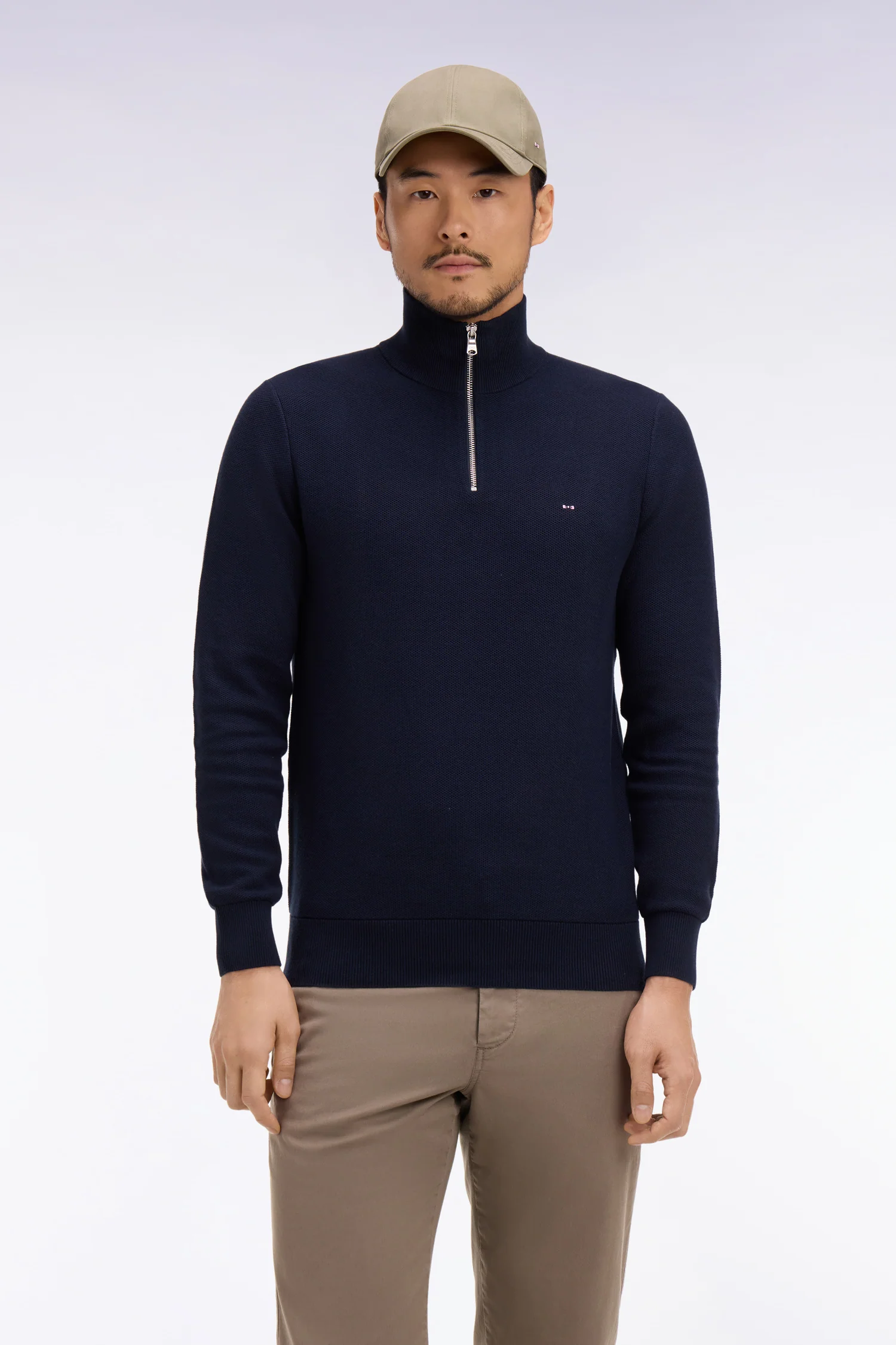Pull col camionneur en coton marine - Image 3