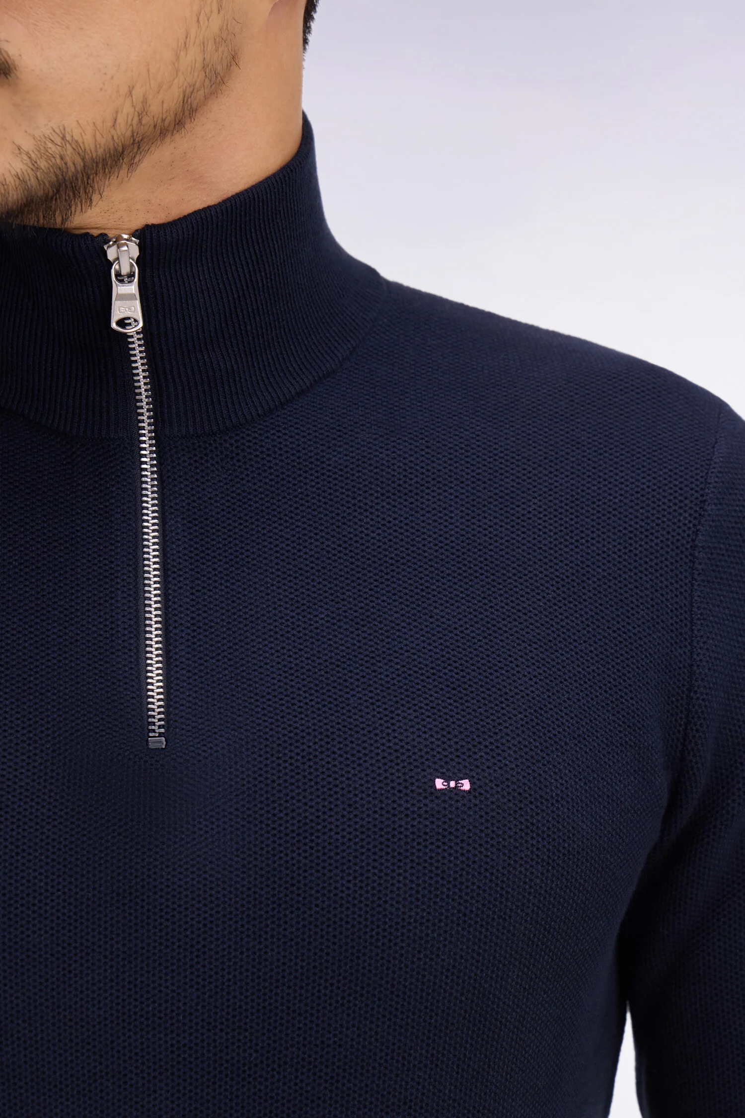 Pull col camionneur en coton marine - Image 4