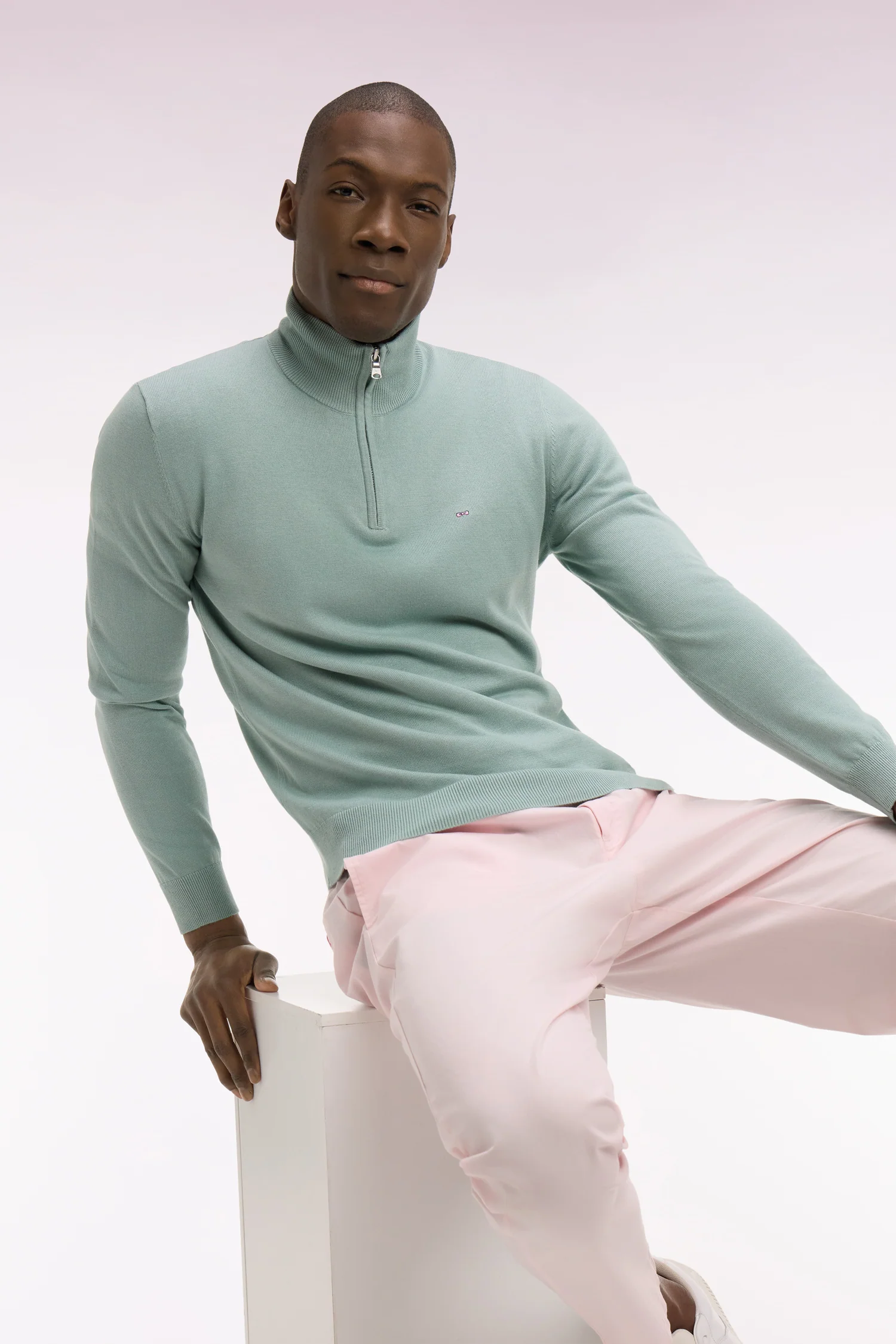 Pull col camionneur en coton vert d'eau