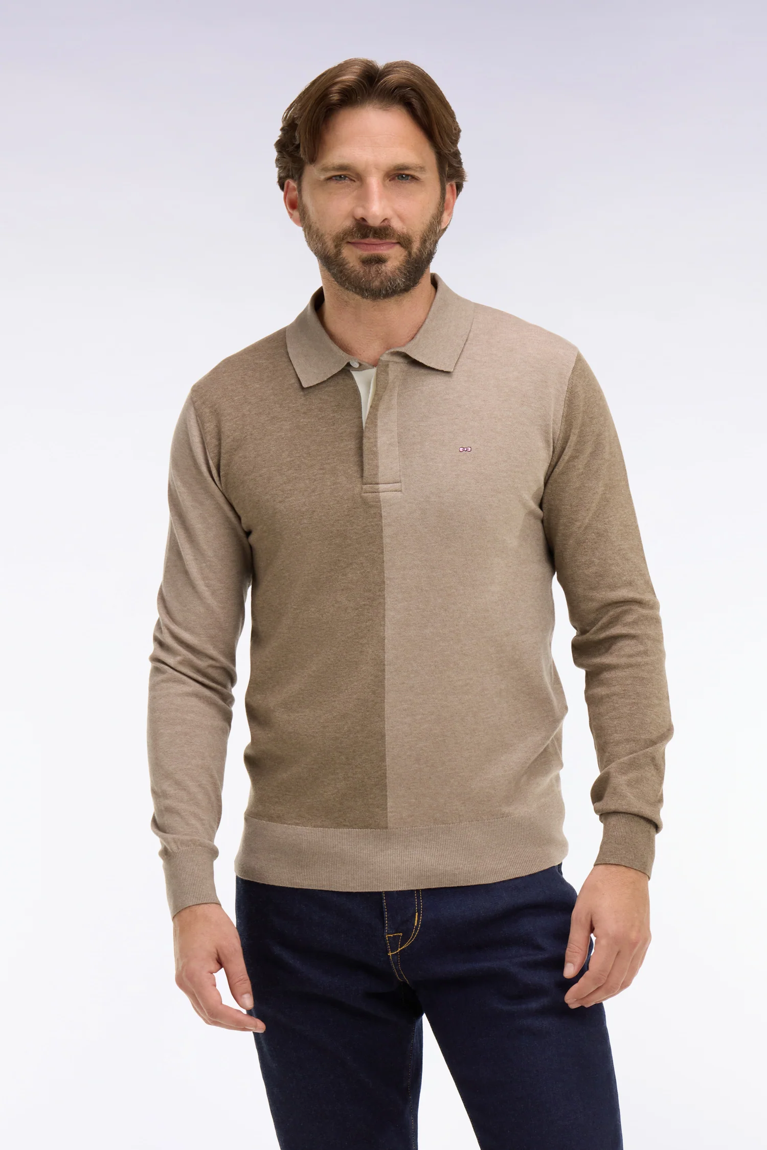 Pull col maillot en coton et lyocell mélangés beige - Image 3