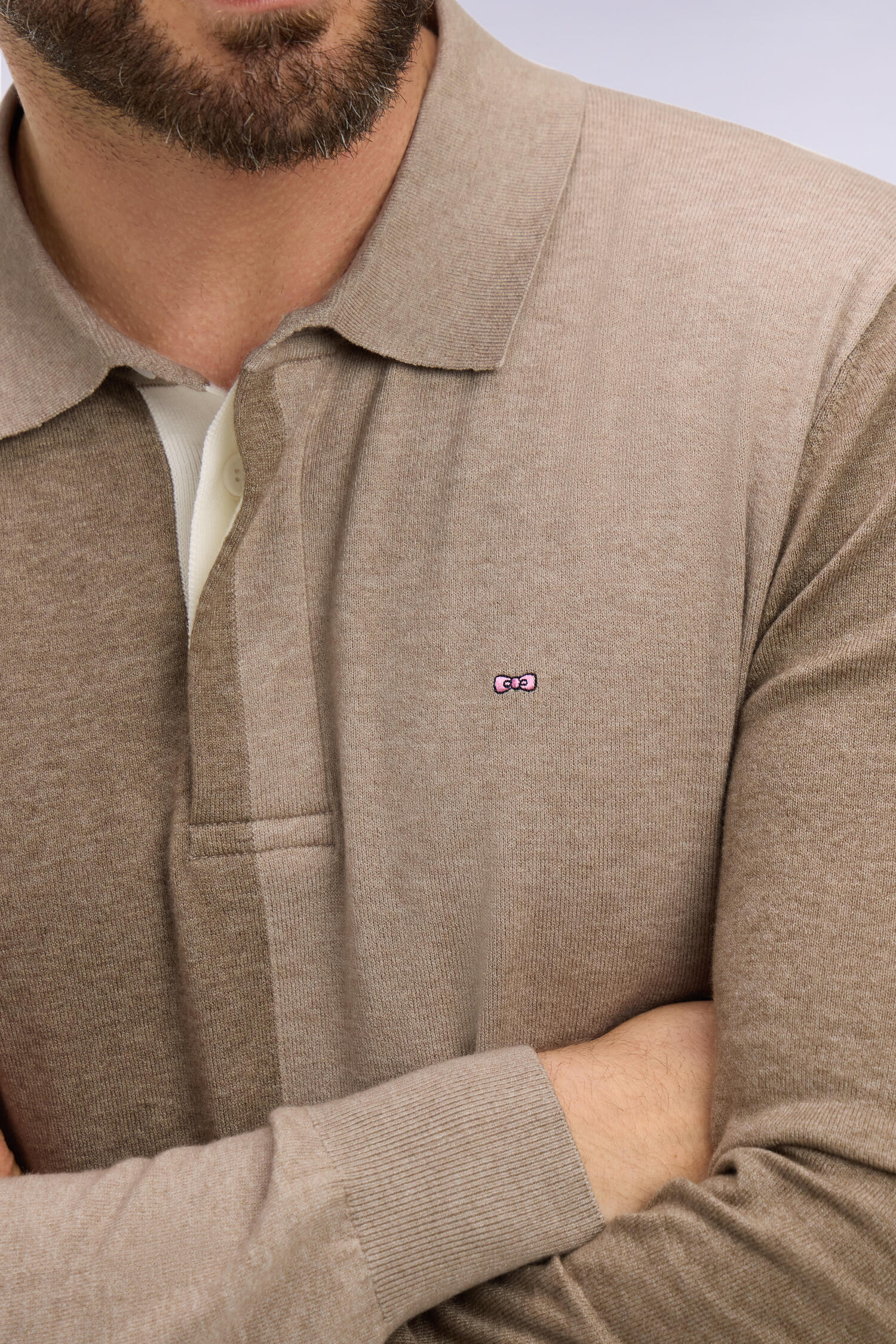 Pull col maillot en coton et lyocell mélangés beige - Image 4