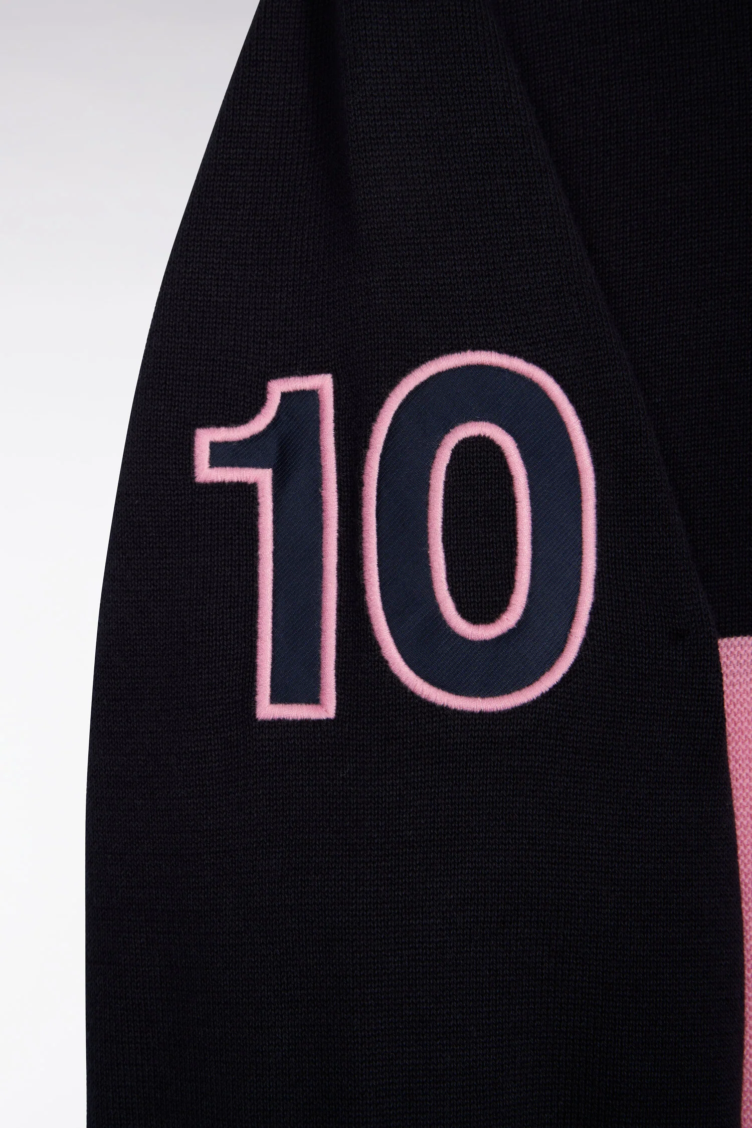 Pull col maillot en coton marine à rayure rugby rose - Image 6