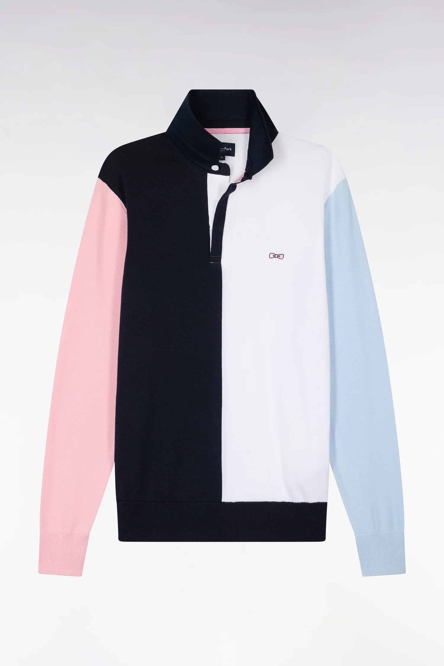 Pull col maillot en coton marine et blanc à manches contrastées - Image 2
