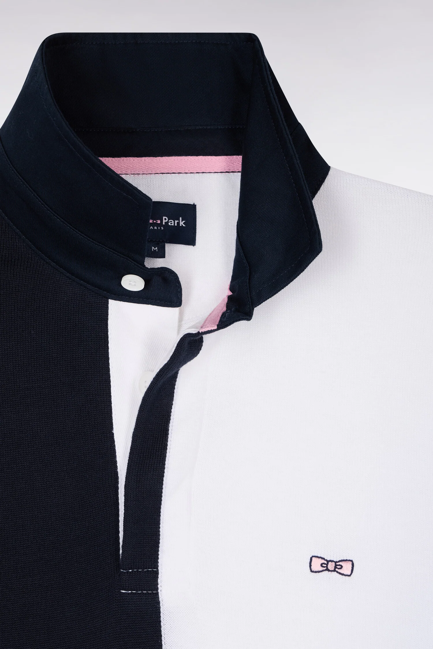 Pull col maillot en coton marine et blanc à manches contrastées - Image 6