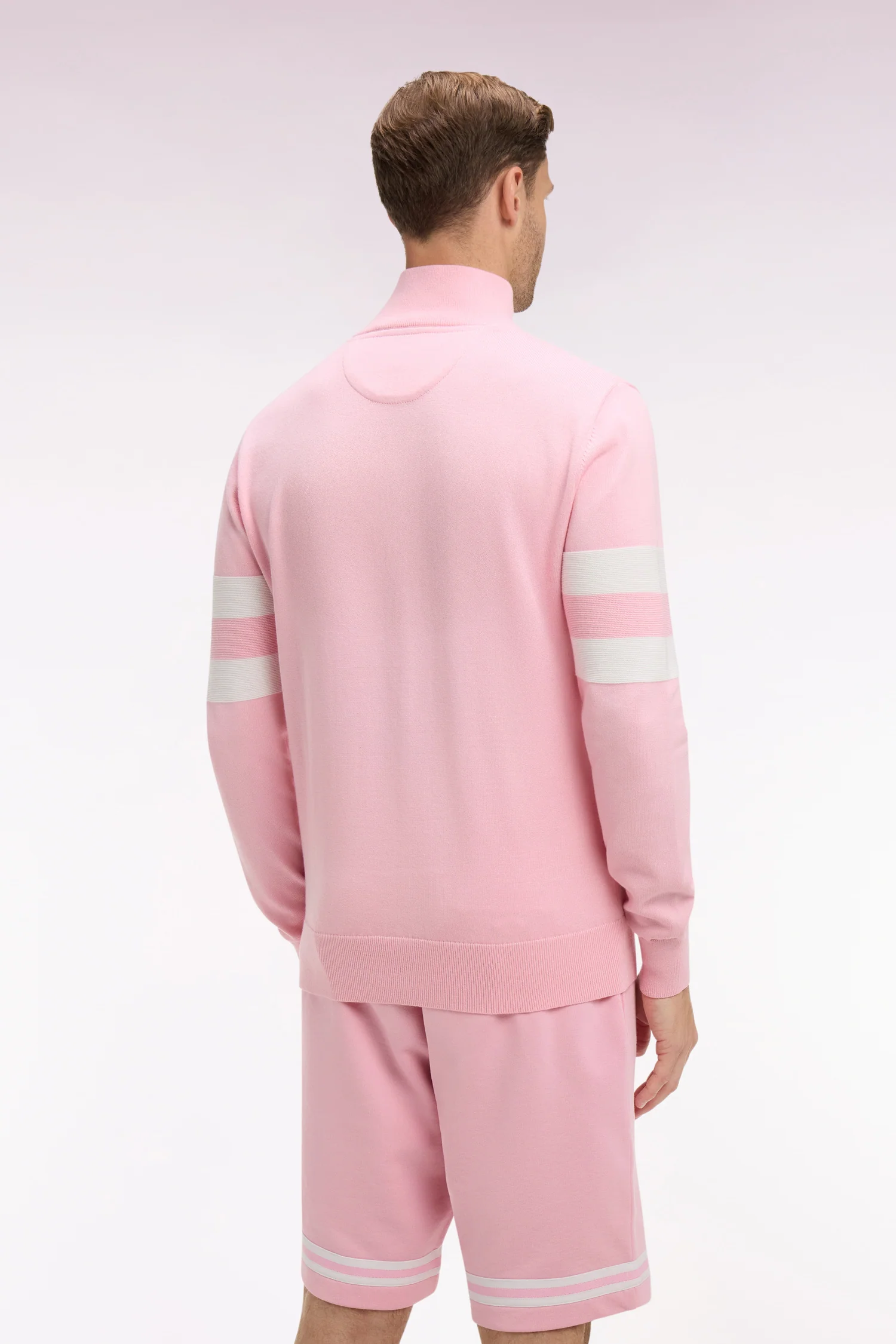 Pull col maillot en coton rose à double rayures manches - Image 5
