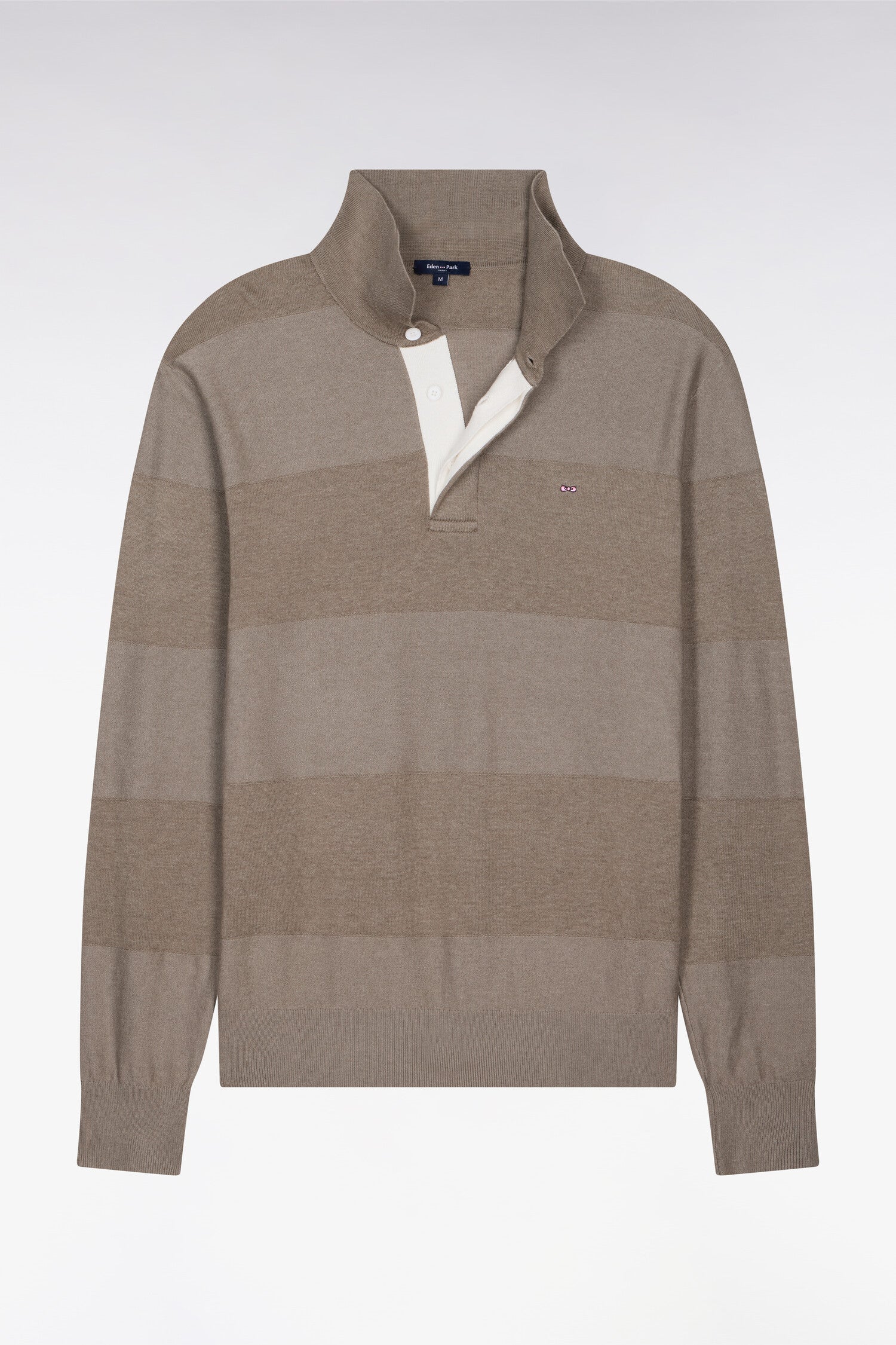 Pull col maillot rayé en coton et lyocell mélangés beige - Image 2