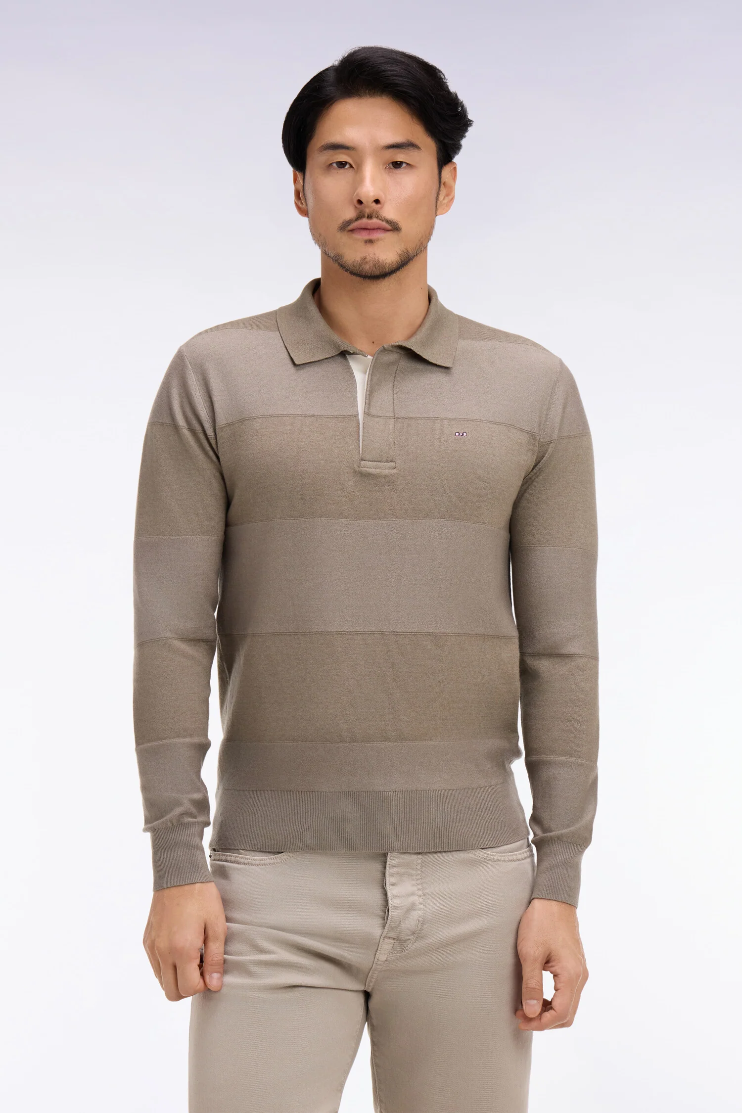 Pull col maillot rayé en coton et lyocell mélangés beige - Image 3