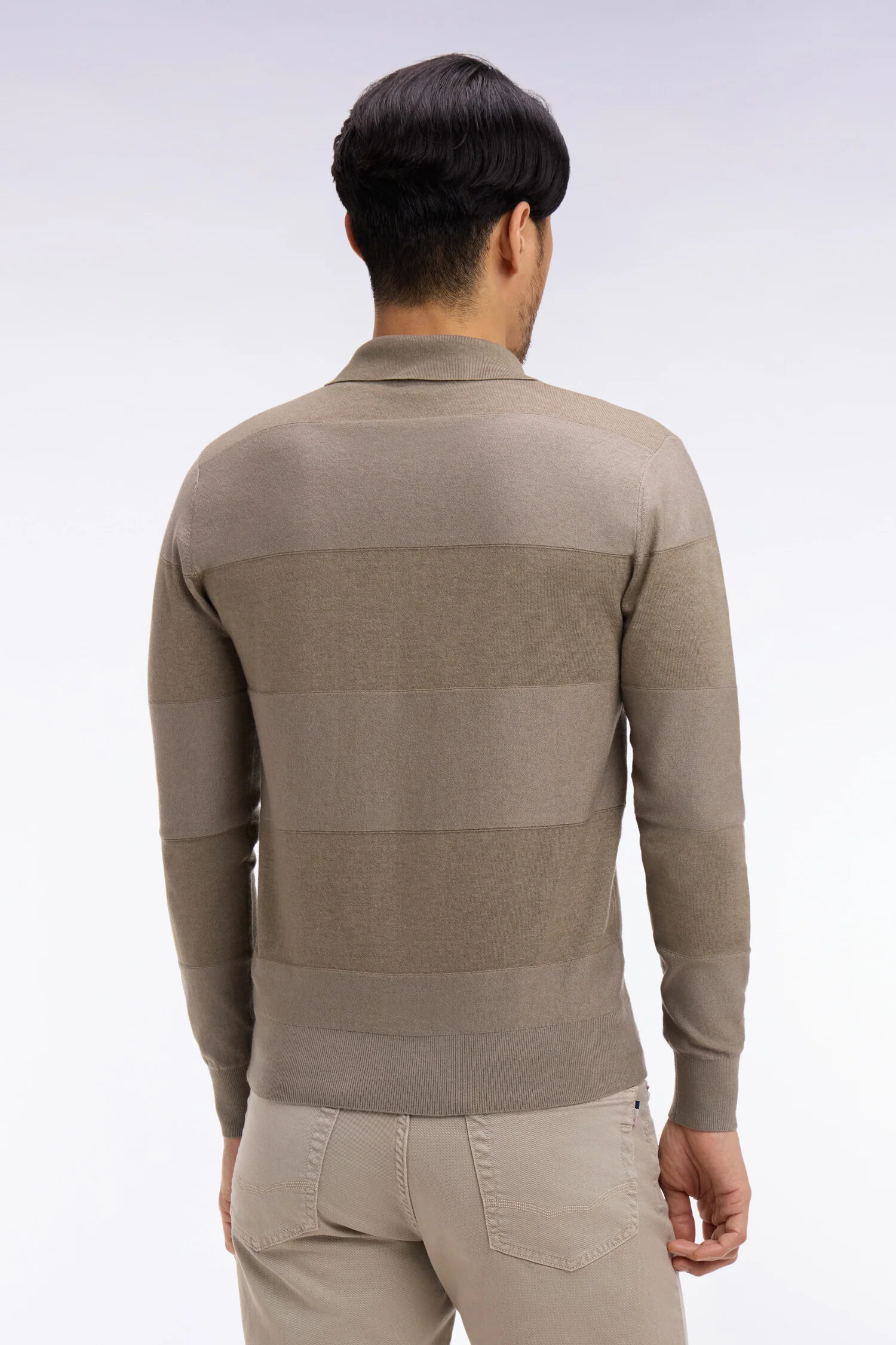 Pull col maillot rayé en coton et lyocell mélangés beige - Image 5