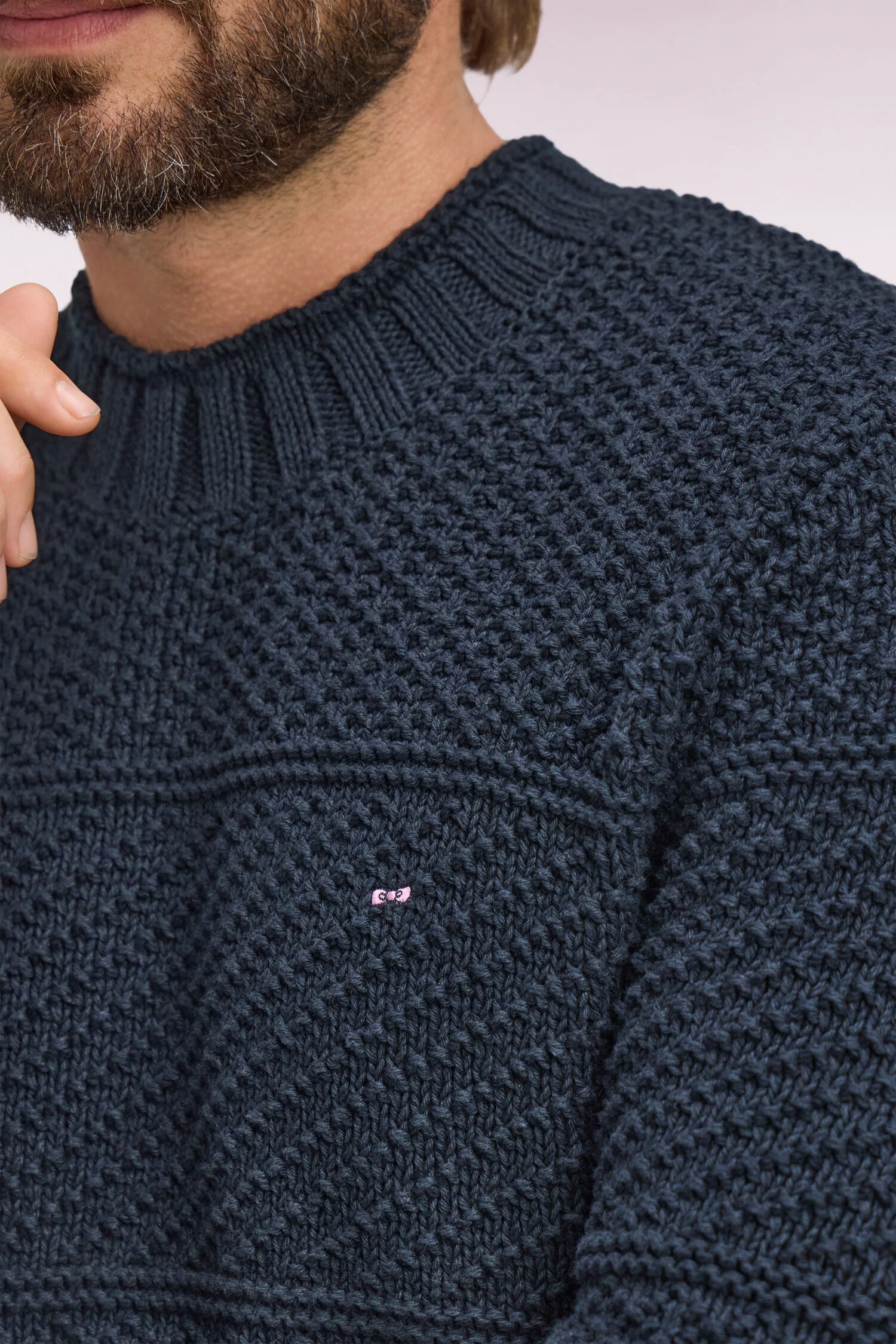 Pull col montant en lin et coton marine - Image 4