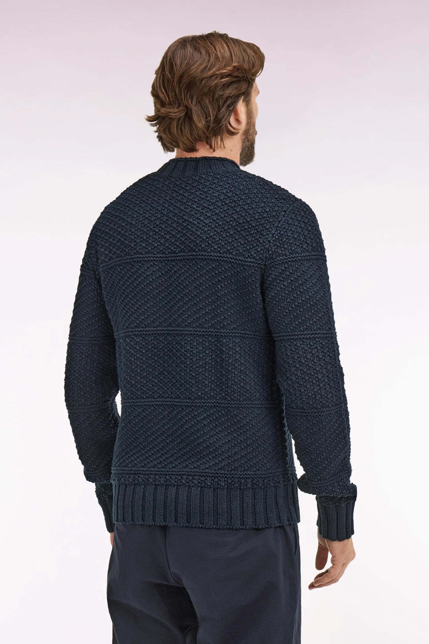Pull col montant en lin et coton marine - Image 5