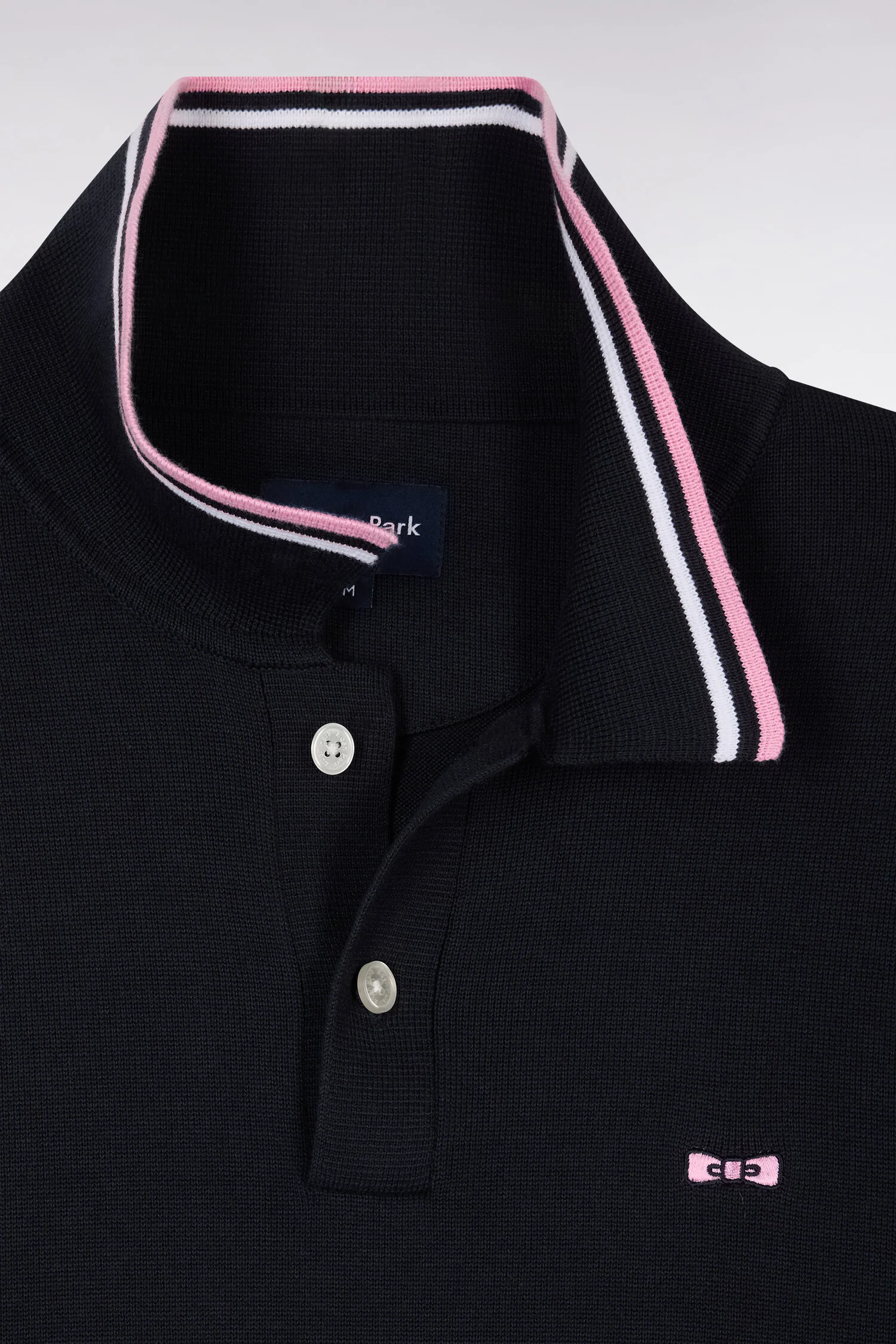 Pull col polo en coton marine à rayures fines - Image 6