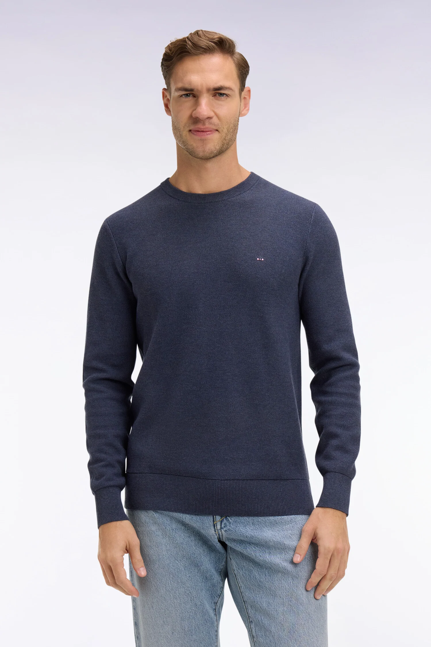 Pull col rond en coton bleu foncé - Image 3