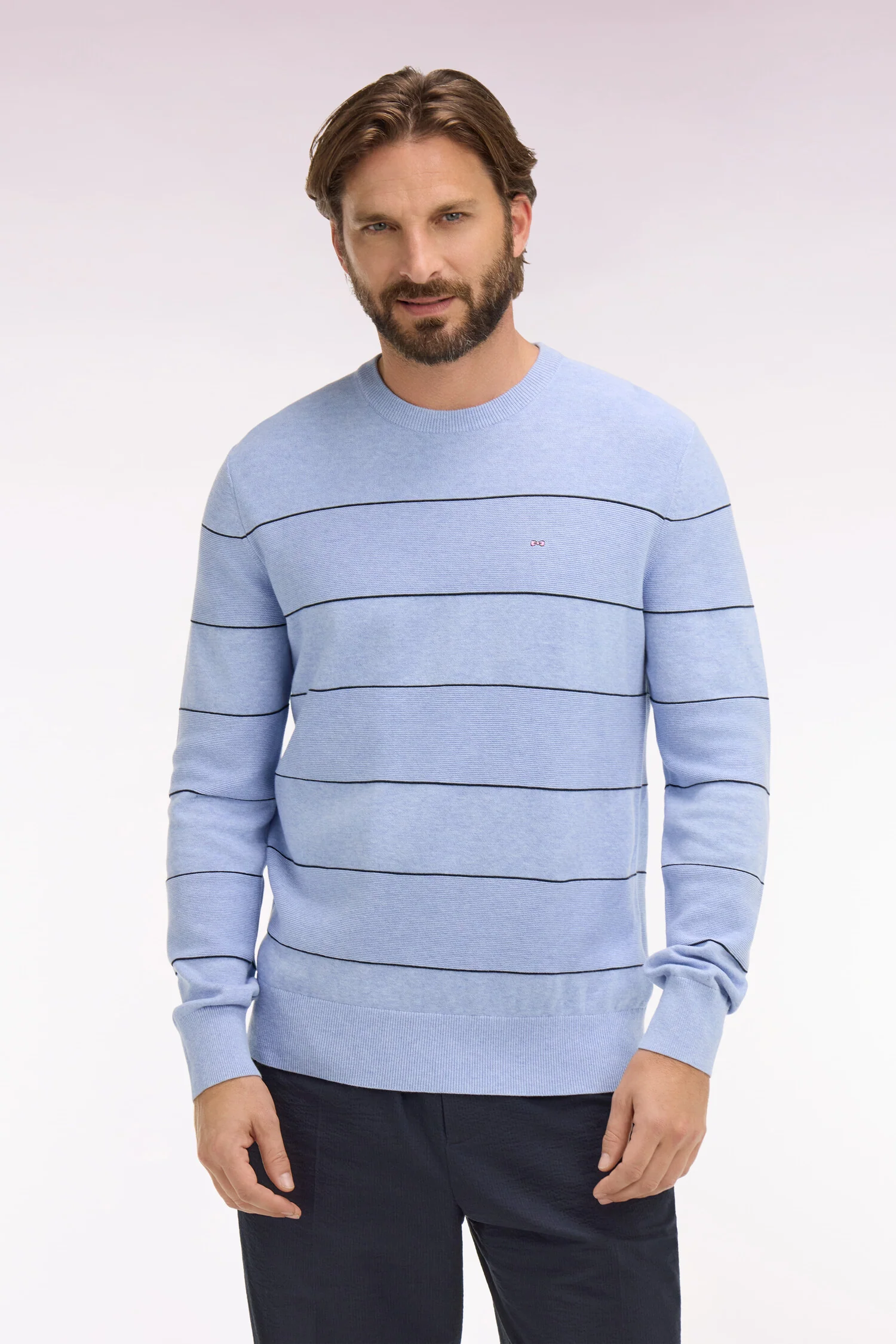 Pull col rond en coton ciel rayé - Image 3