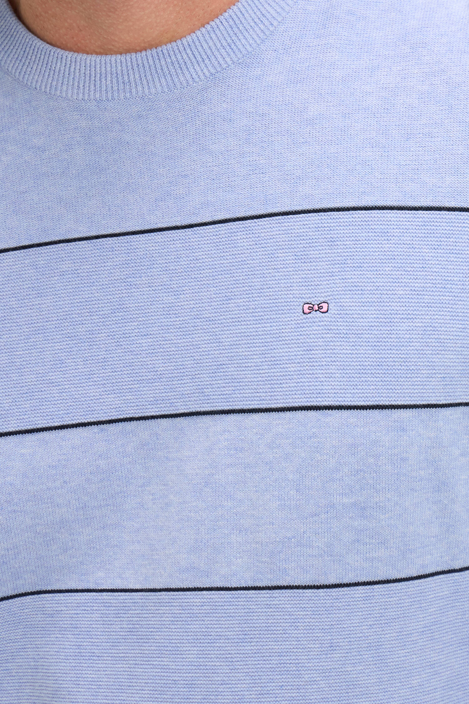 Pull col rond en coton ciel rayé - Image 4