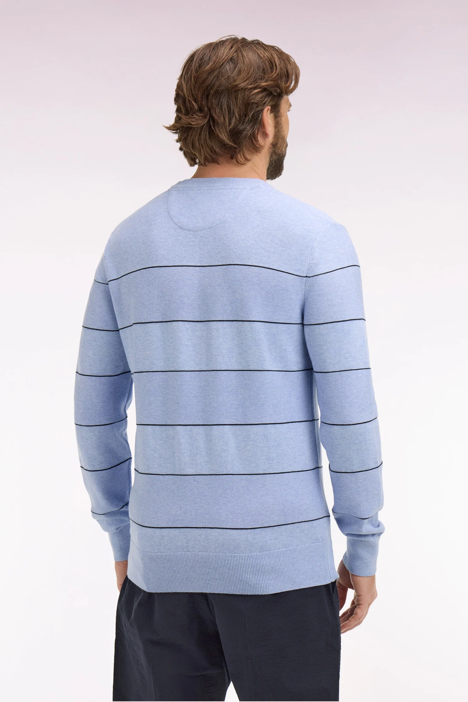 Pull col rond en coton ciel rayé - Image 5