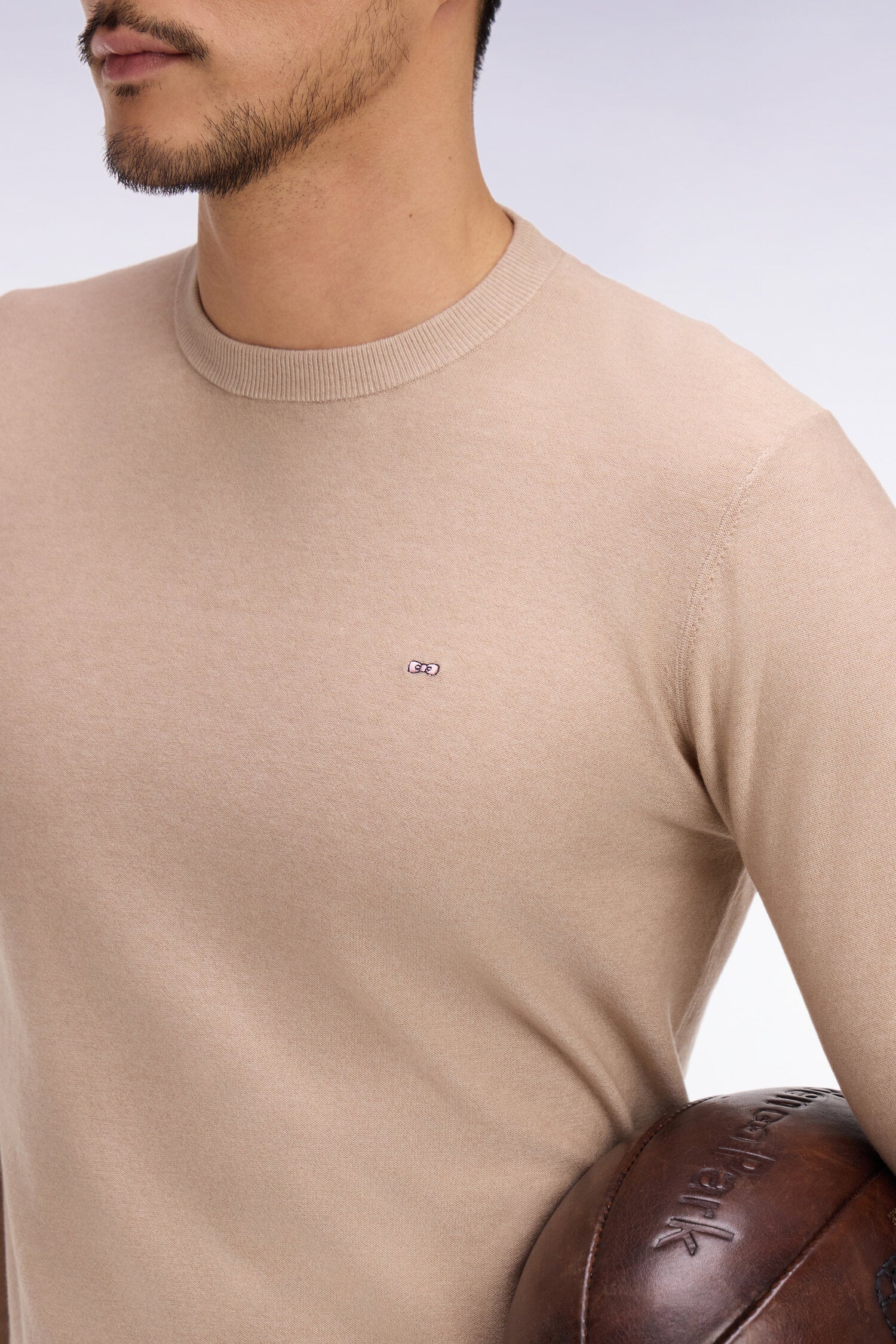 Pull col rond en coton et lyocell mélangés beige - Image 4