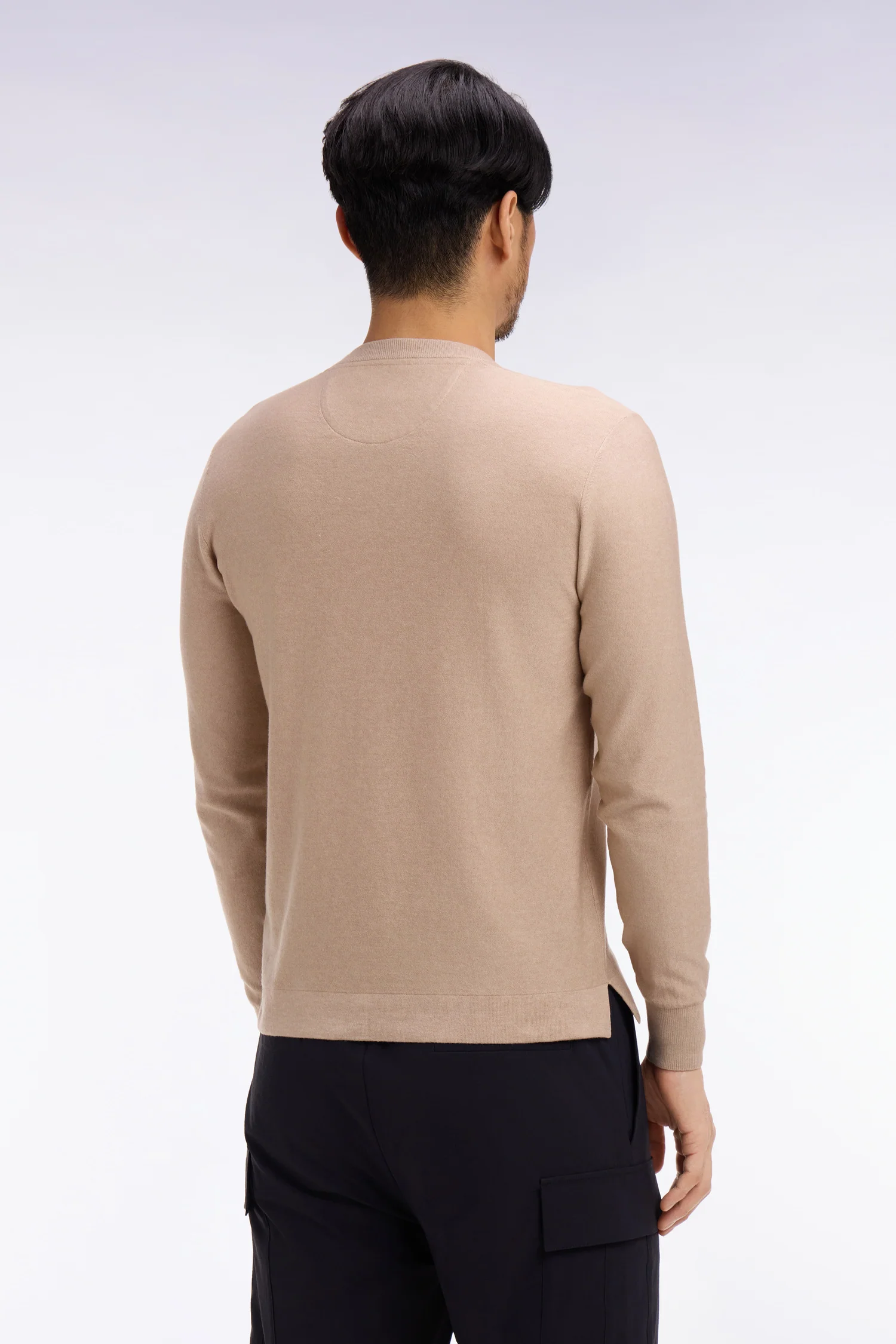 Pull col rond en coton et lyocell mélangés beige - Image 5