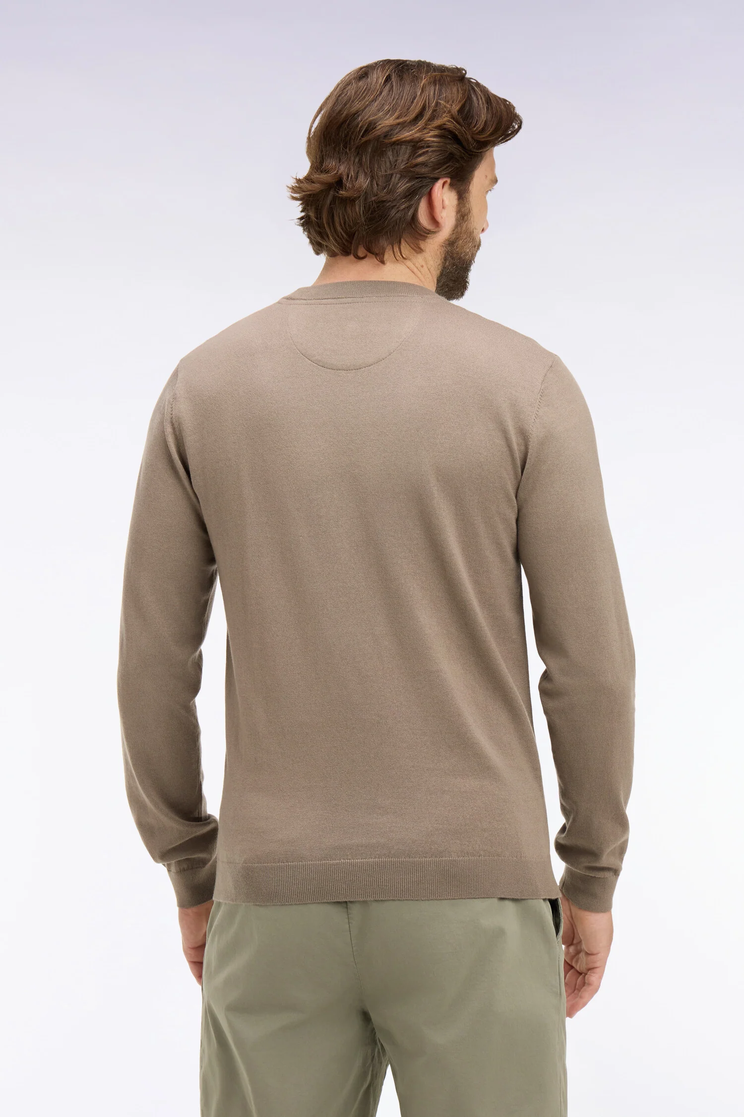 Pull col rond en coton et soie mélangés beige - Image 5