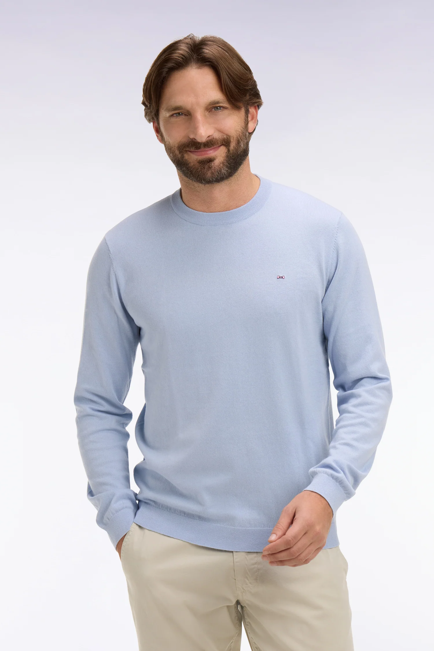 Pull col rond en coton et soie mélangés ciel - Image 3