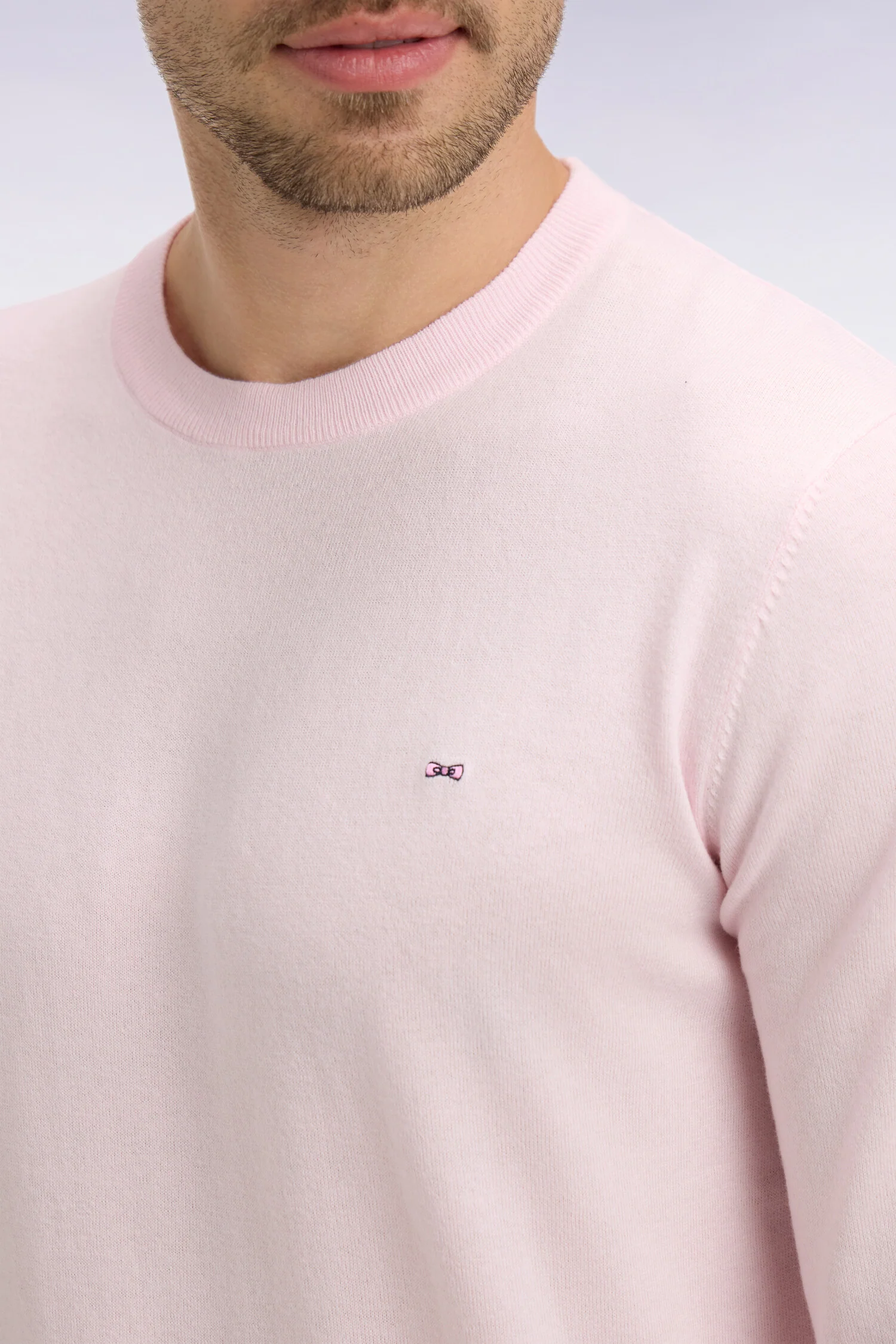 Pull col rond en coton et soie mélangés rose - Image 4