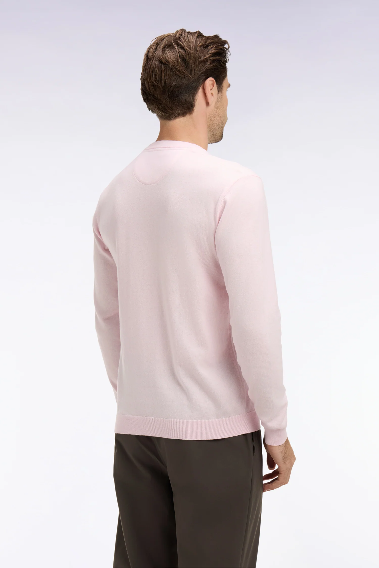 Pull col rond en coton et soie mélangés rose - Image 5
