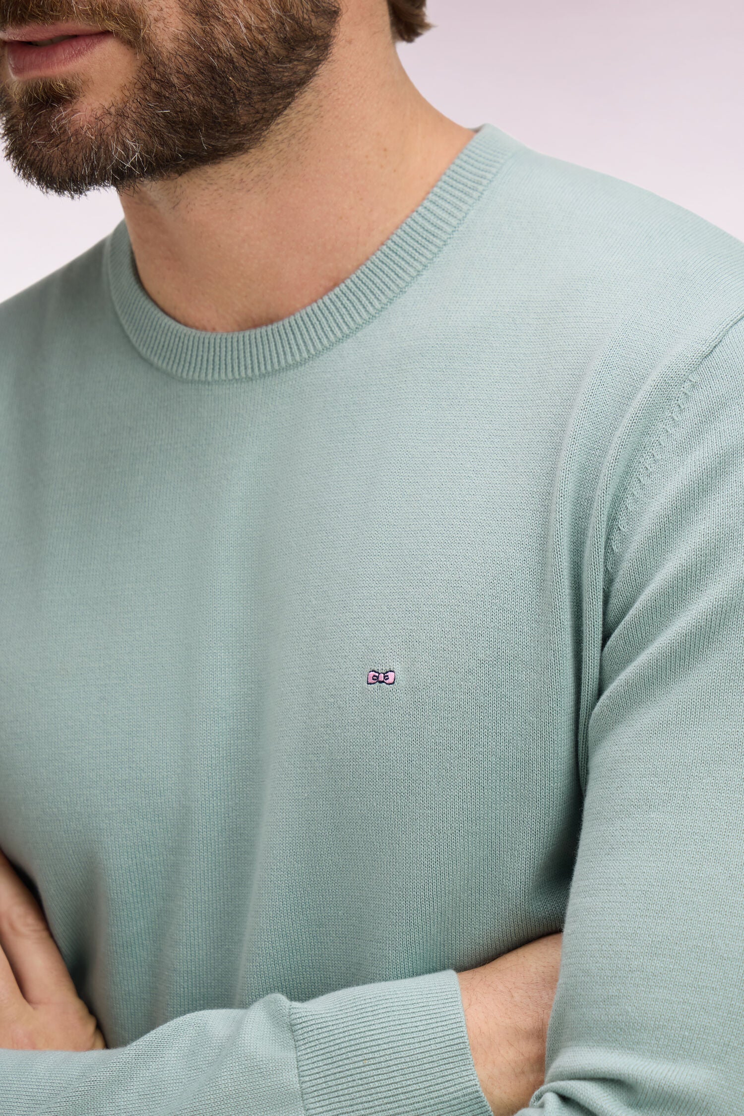 Pull col rond en coton vert d'eau - Image 4