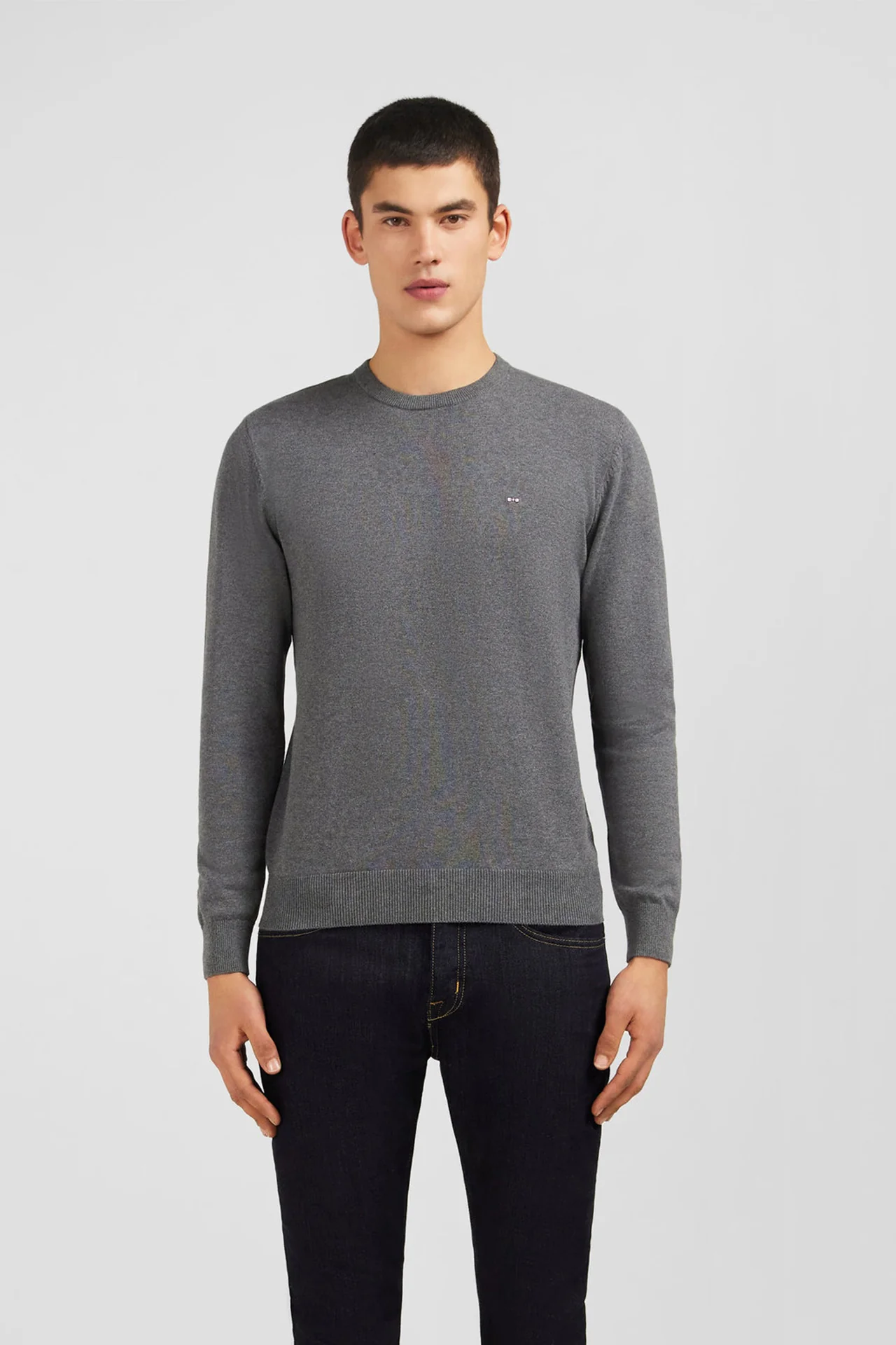 Pull gris à col rond en coton - Image 3