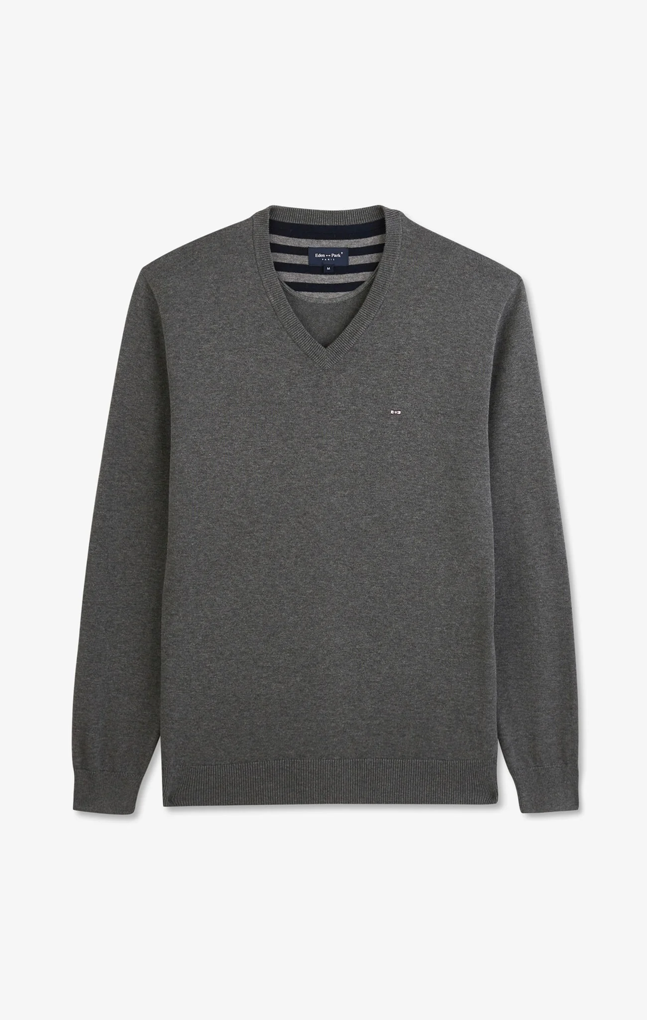 Pull gris à col V en coton - Image 2