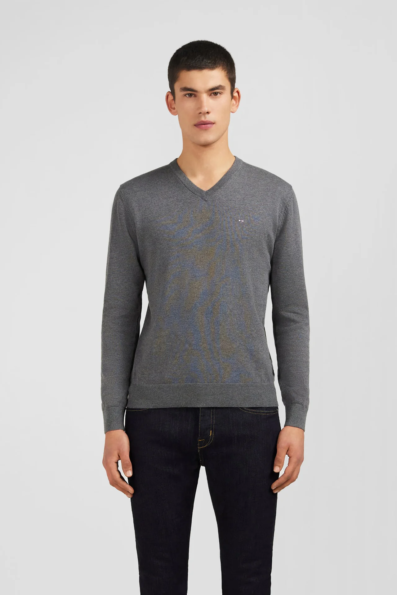 Pull gris à col V en coton - Image 3