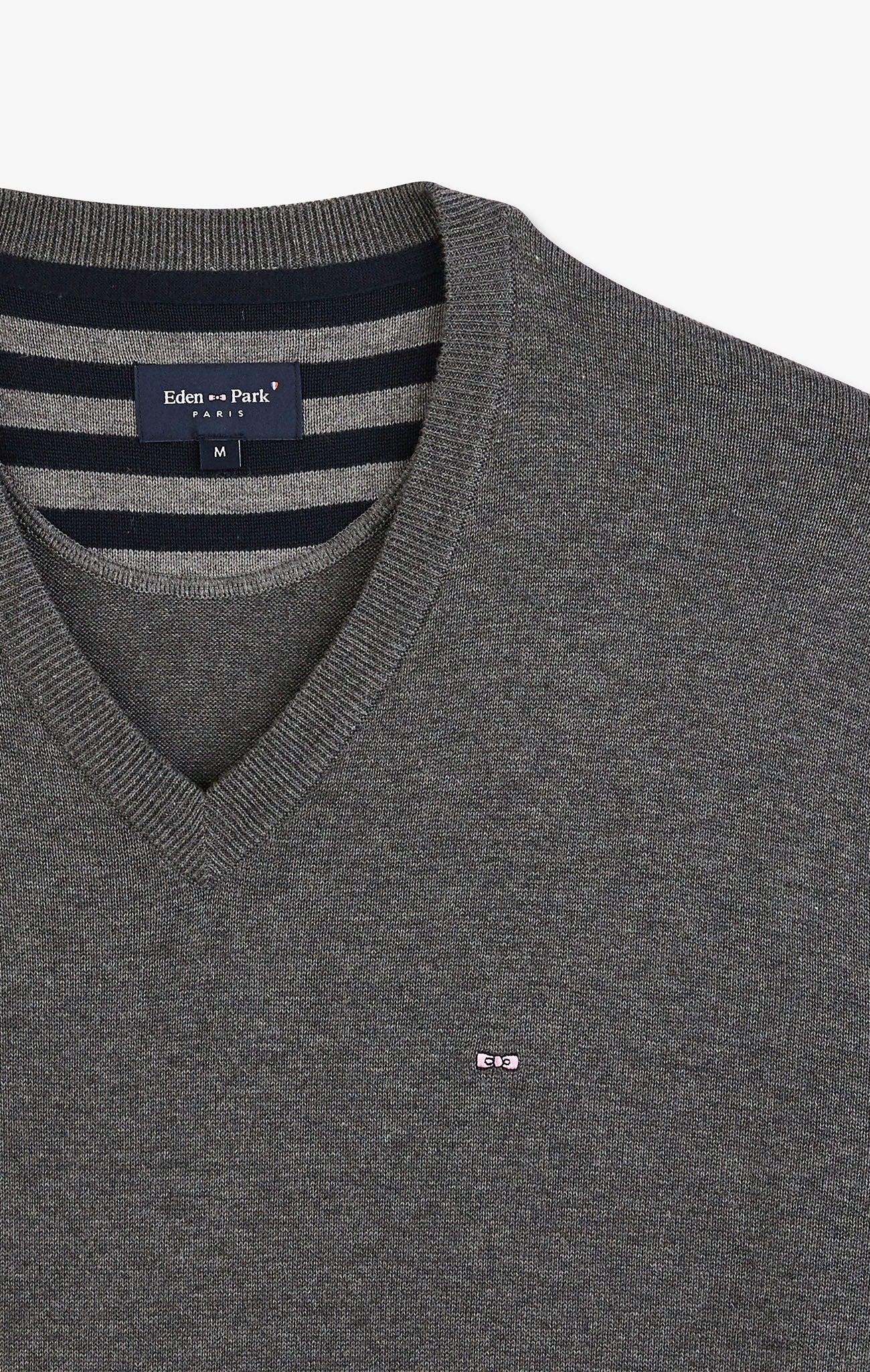 Pull gris à col V en coton - Image 8