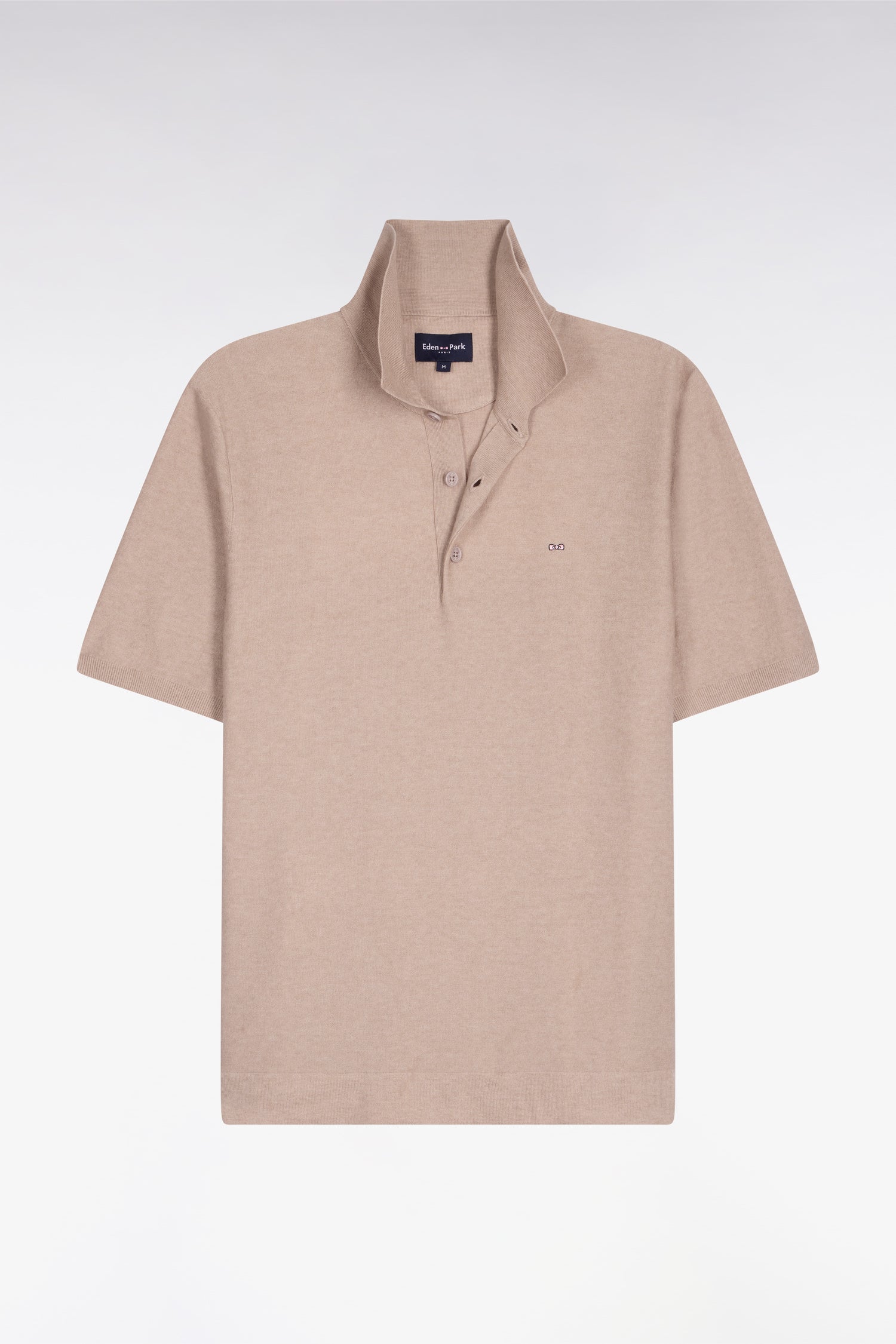 Pull manches courtes à col polo en coton et lyocell mélangés beige - Image 2