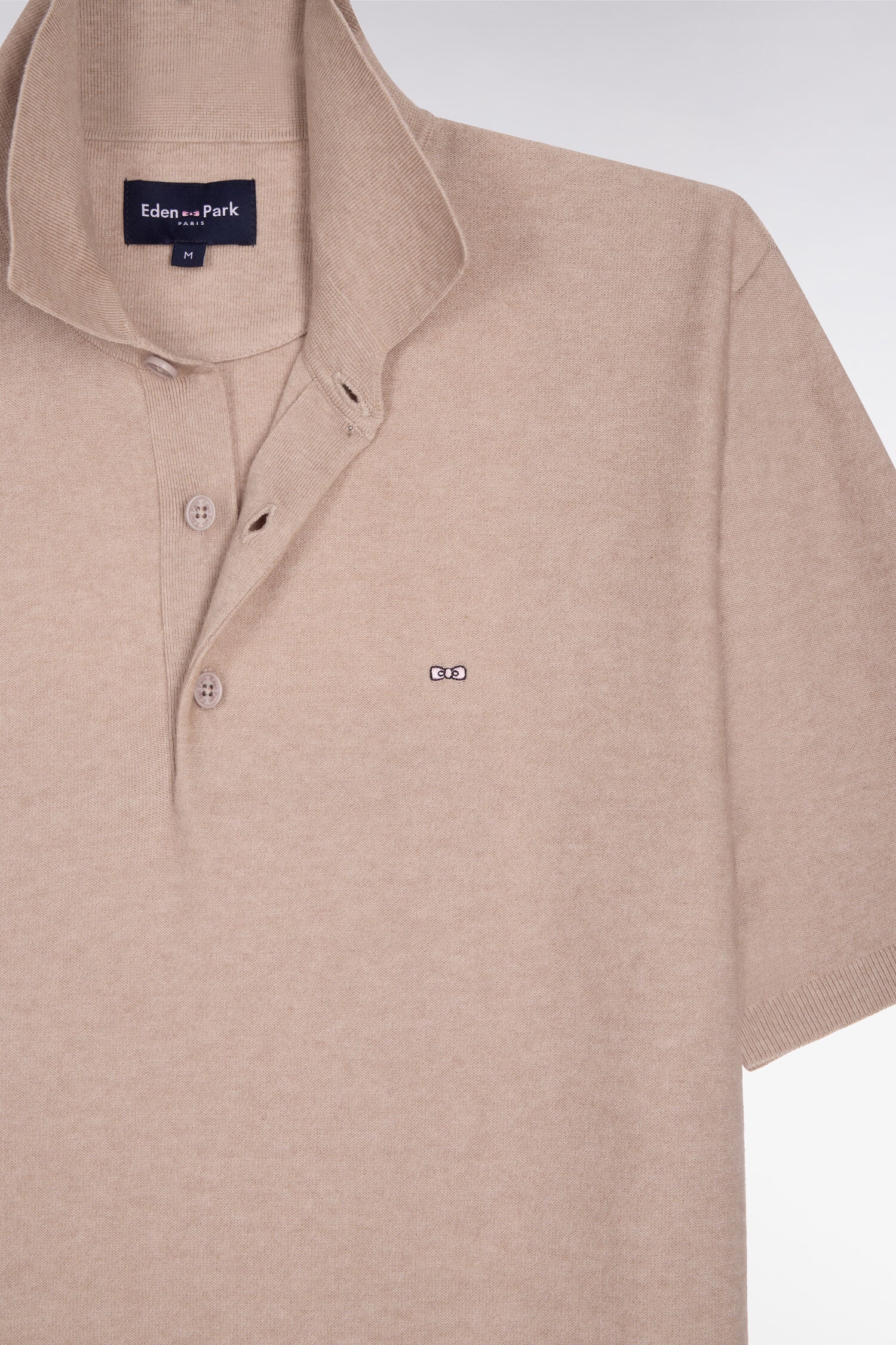 Pull manches courtes à col polo en coton et lyocell mélangés beige - Image 6