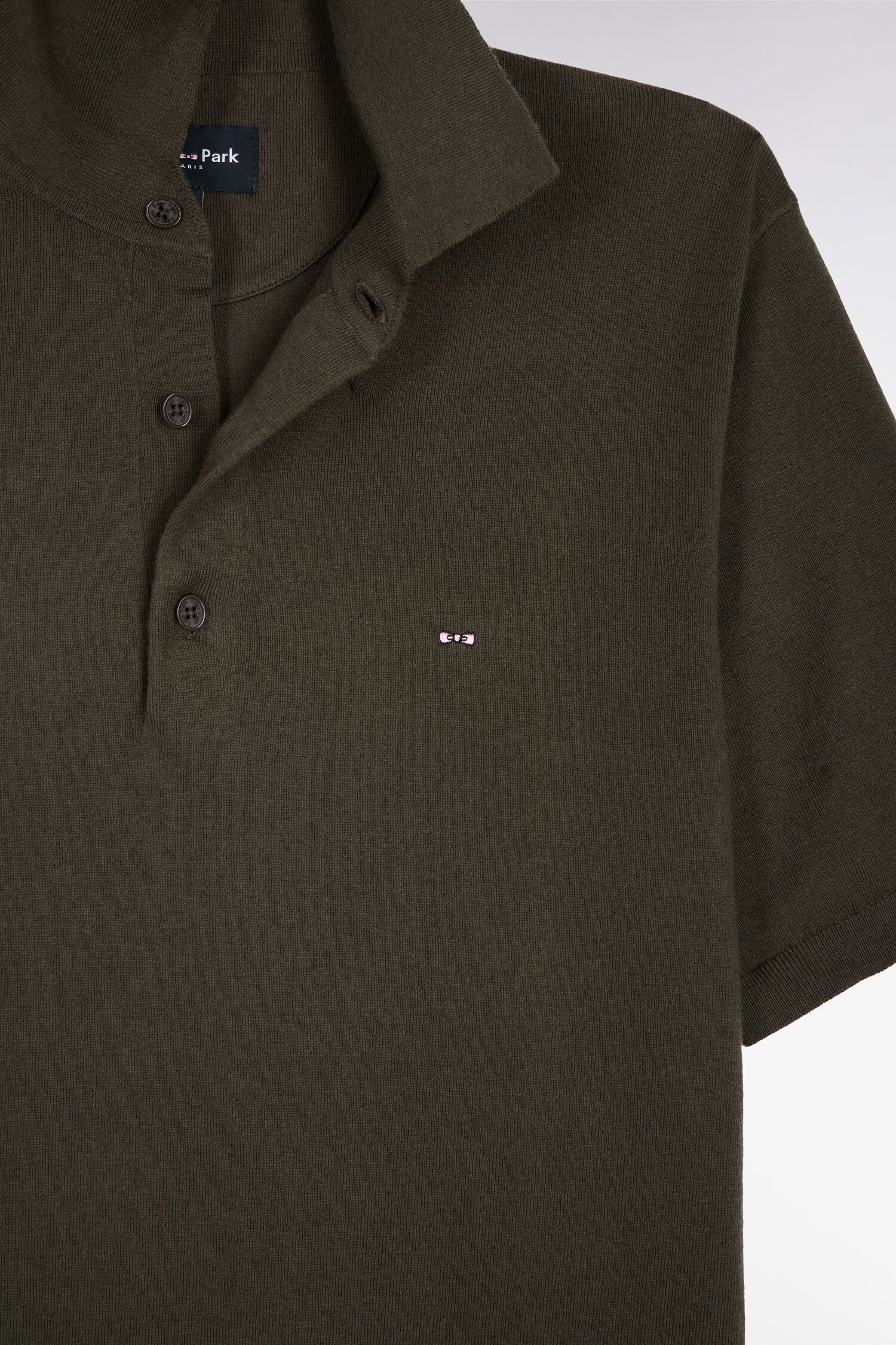 Pull manches courtes col polo en coton et soie mélangés kaki - Image 6