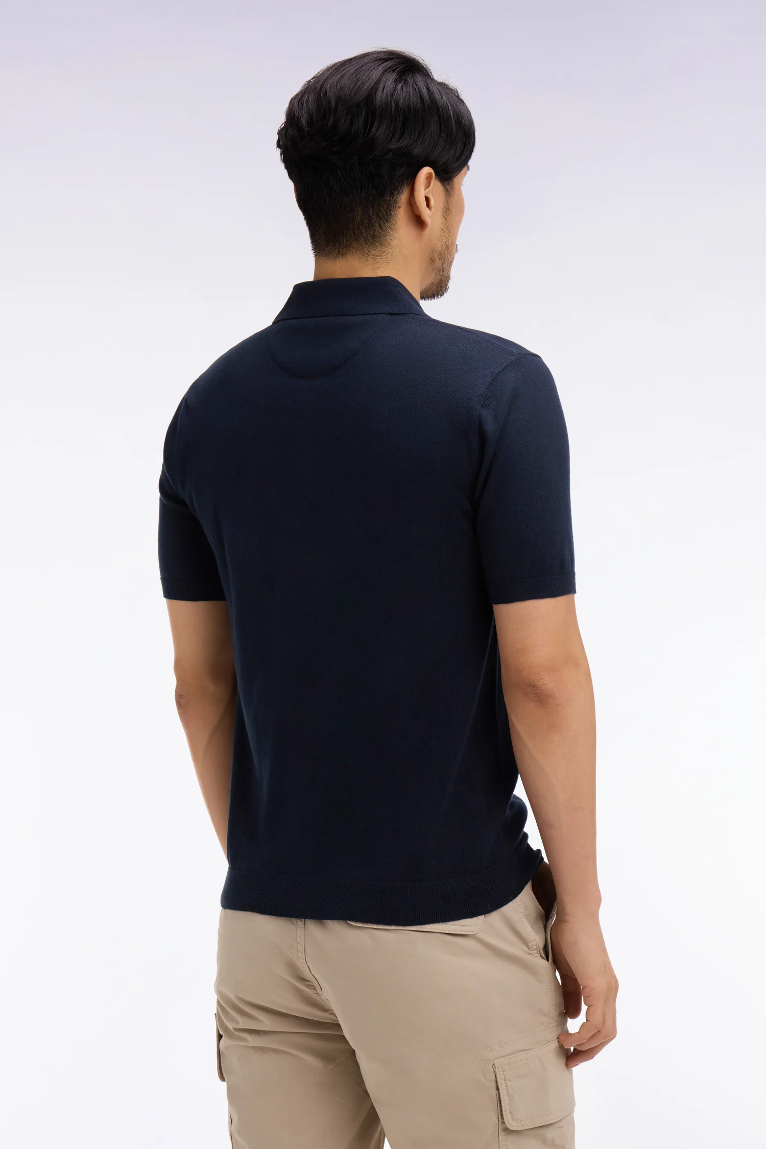 Pull manches courtes col polo en coton et soie mélangés marine - Image 5