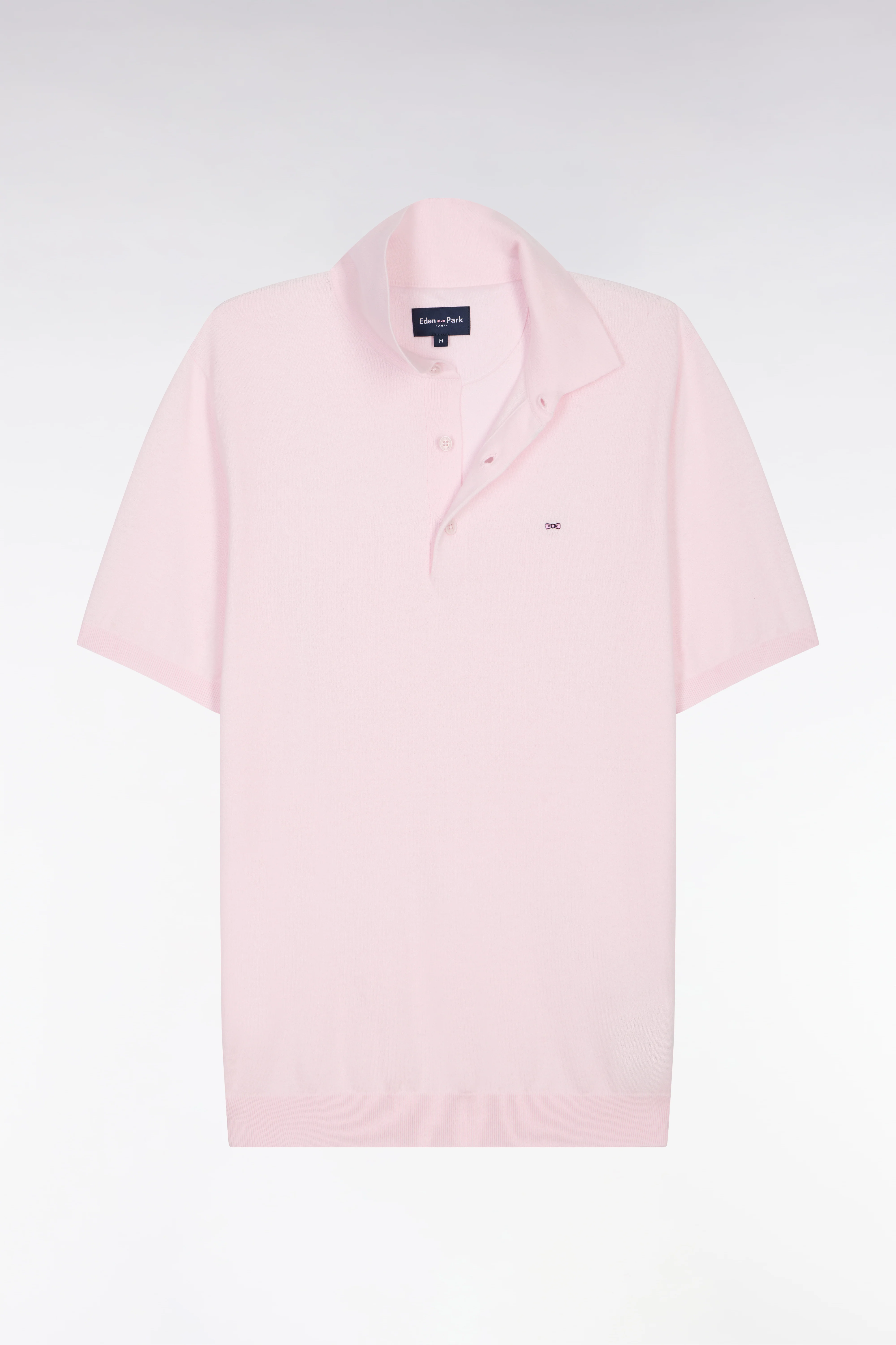 Pull manches courtes col polo en coton et soie mélangés rose - Image 2