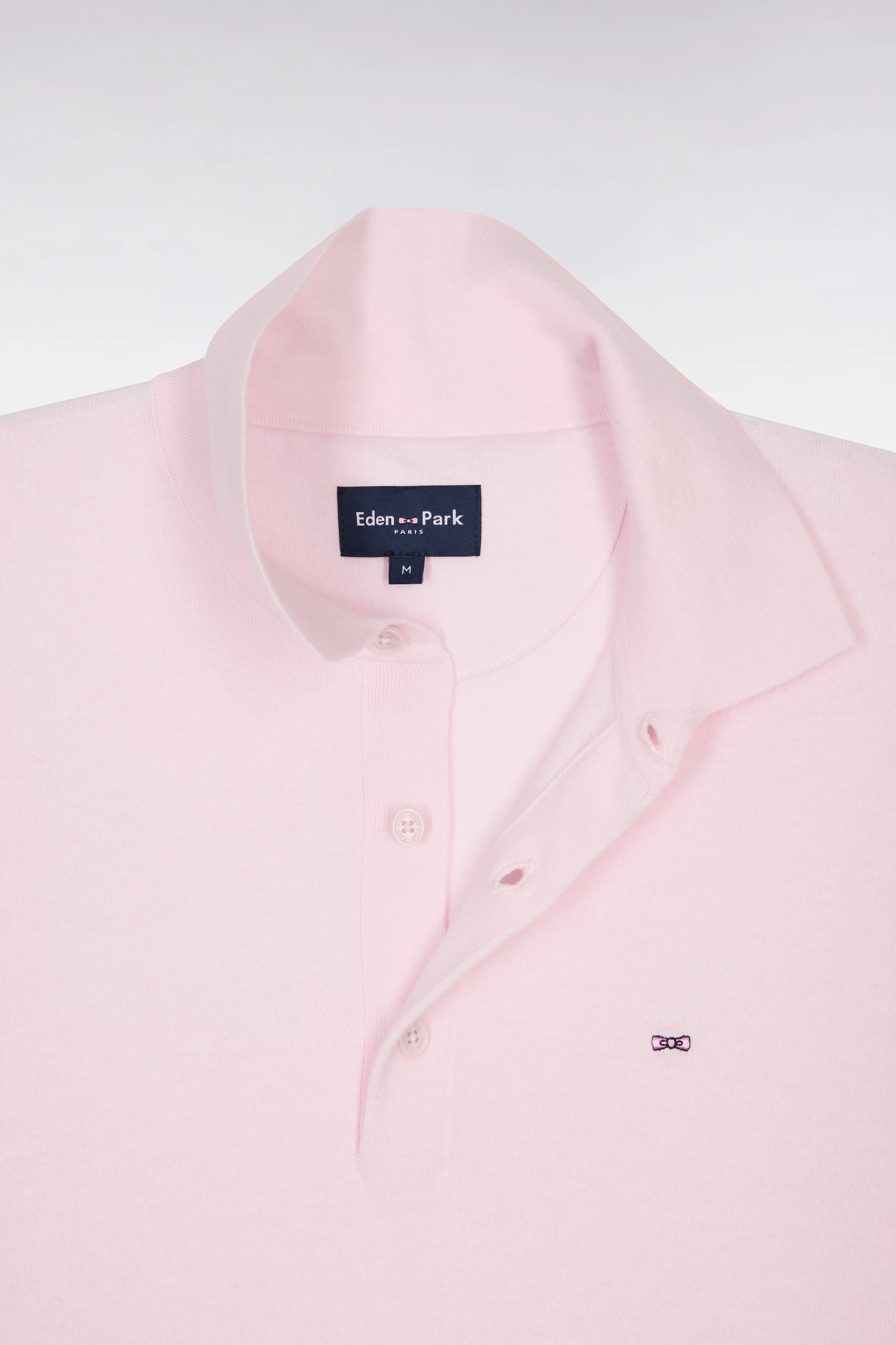 Pull manches courtes col polo en coton et soie mélangés rose - Image 6