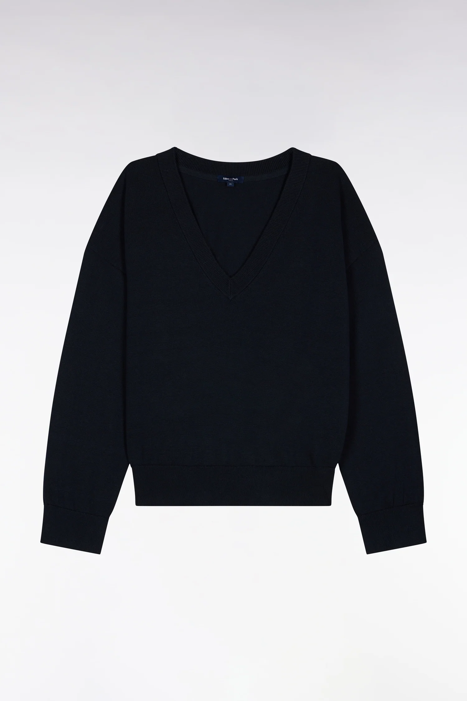 Pull-over à col V en coton marine coupe oversized - Image 2