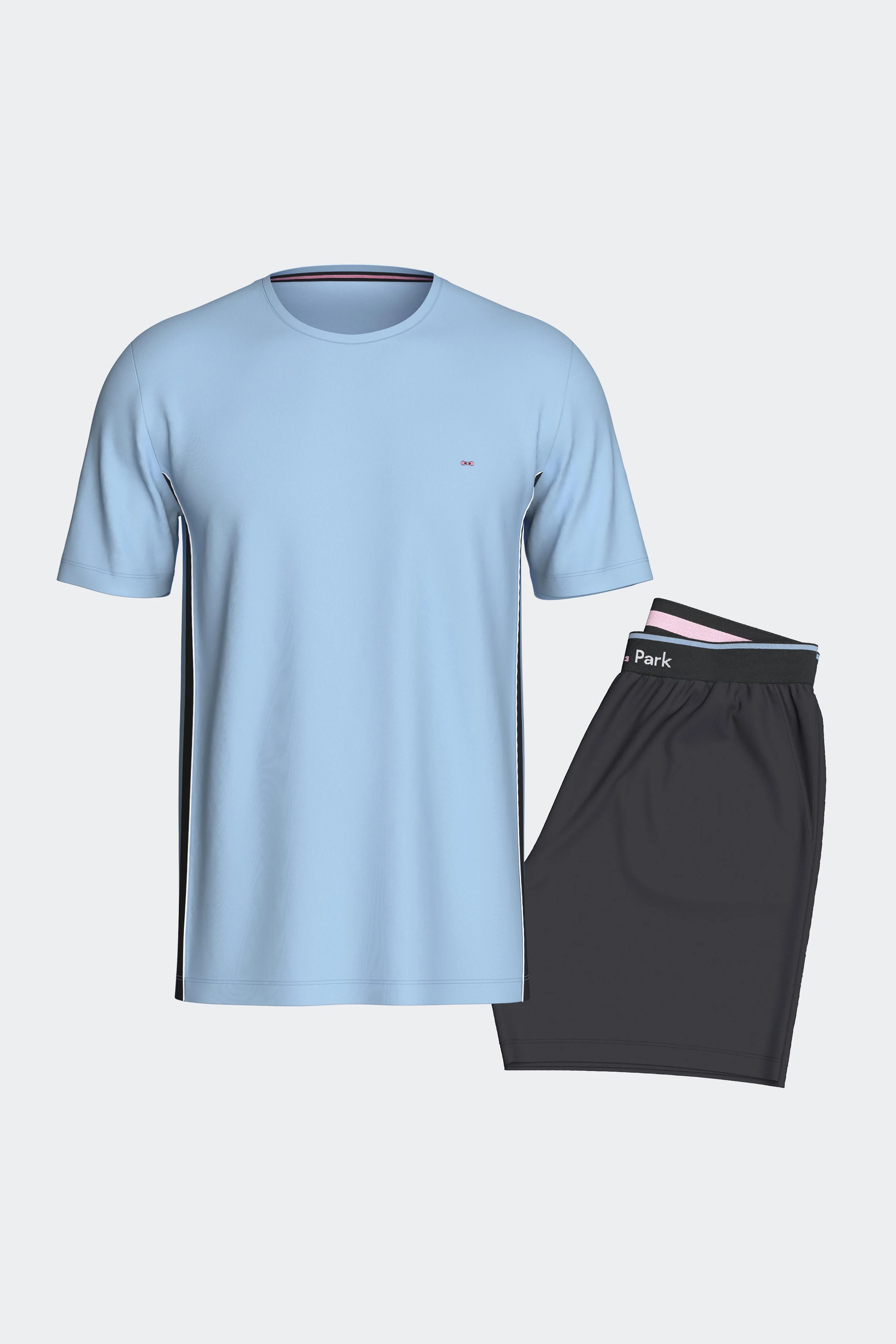 Pyjama court en coton marine et bleu