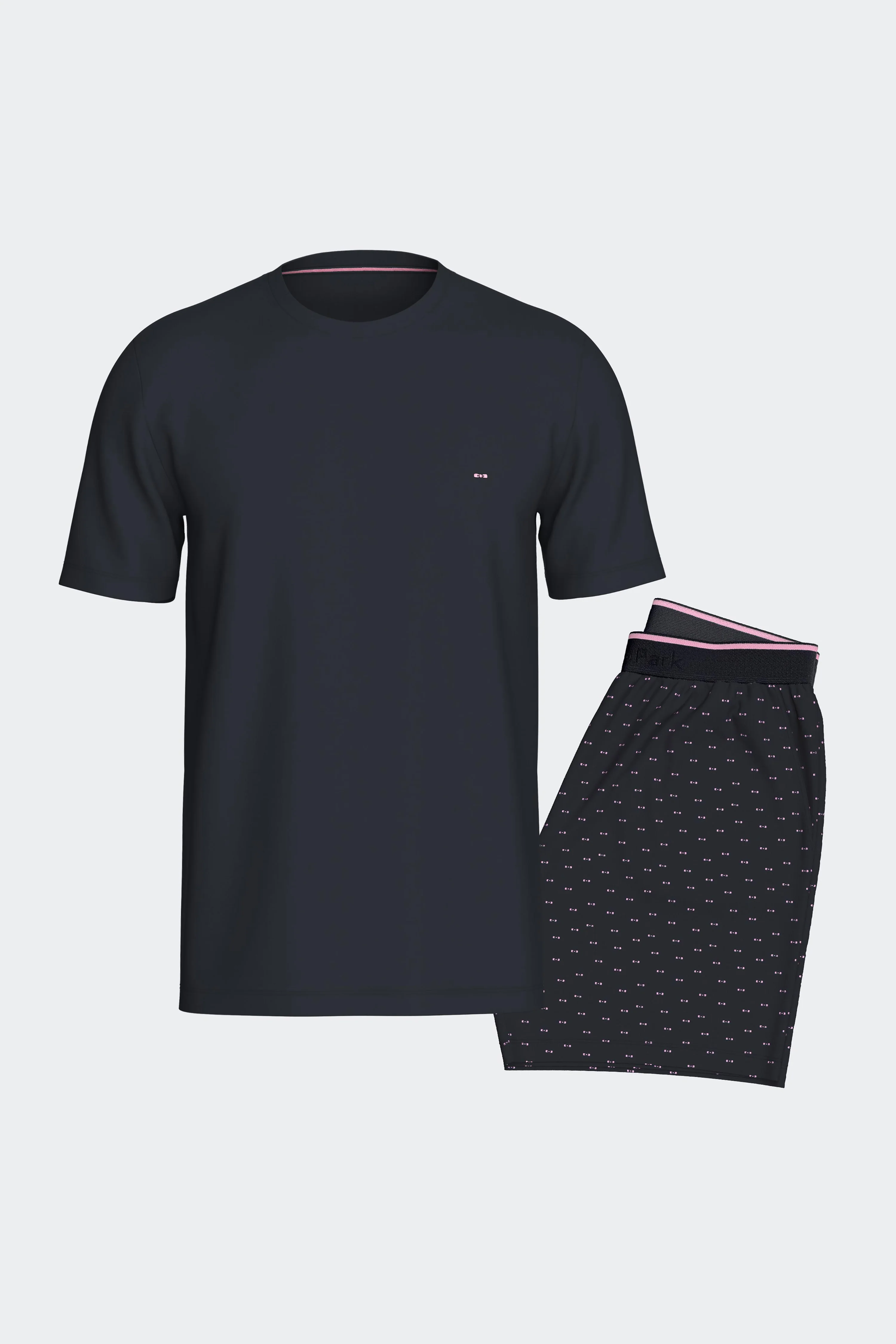 Pyjama court en coton marine short à micromotifs