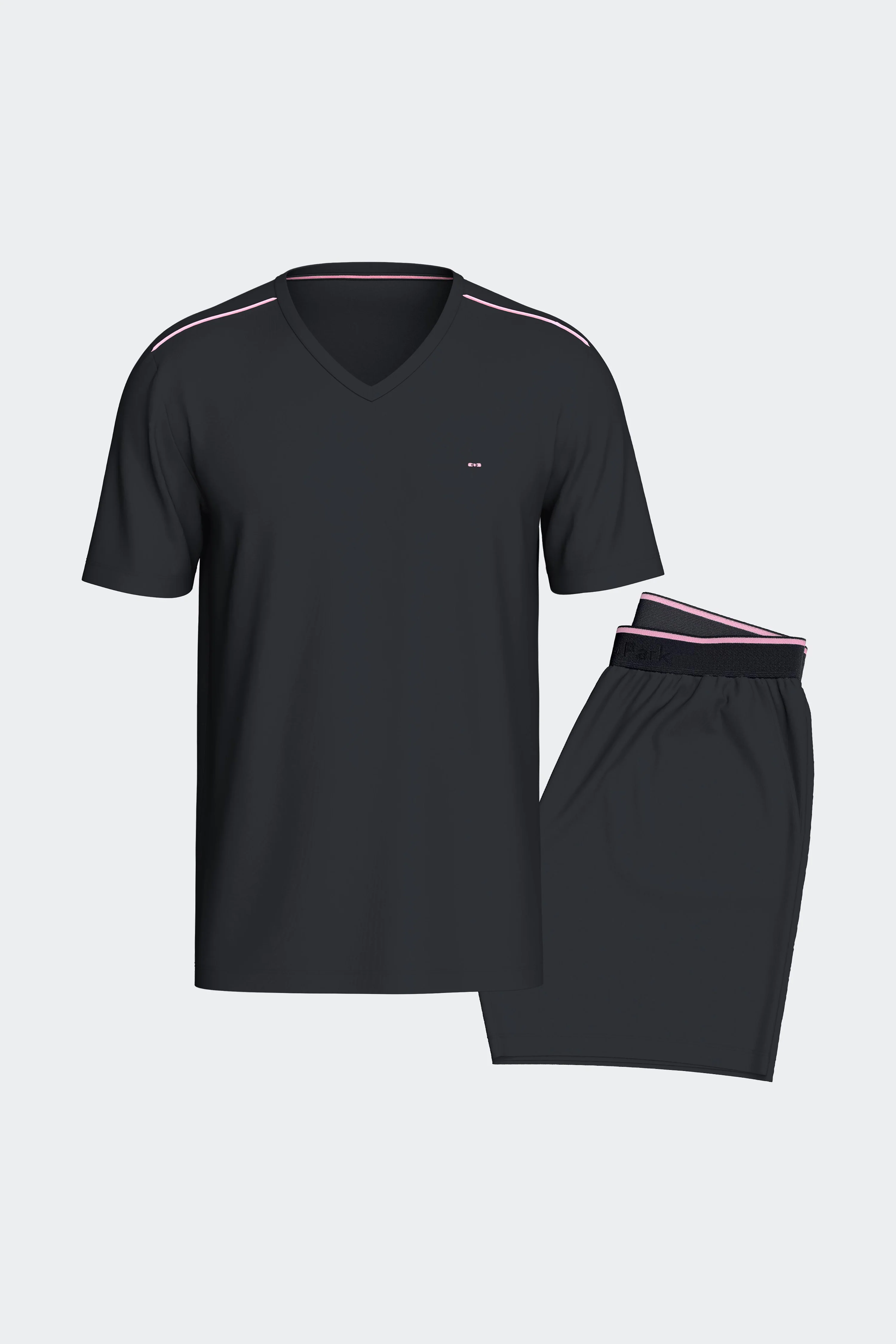 Pyjama en coton marine passepoils roses