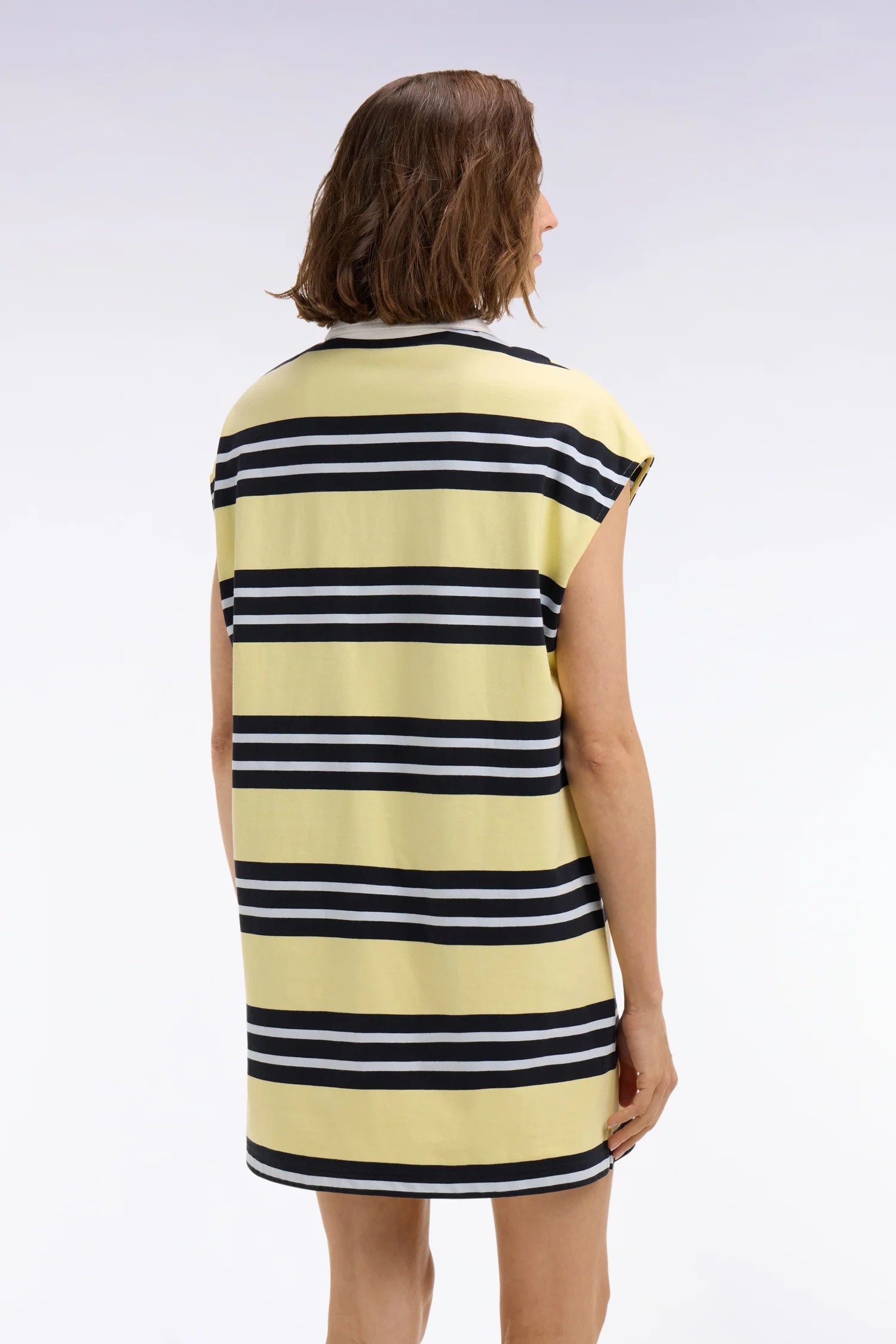 Robe maillot rayée en coton jaune et marine coupe oversized - Image 5