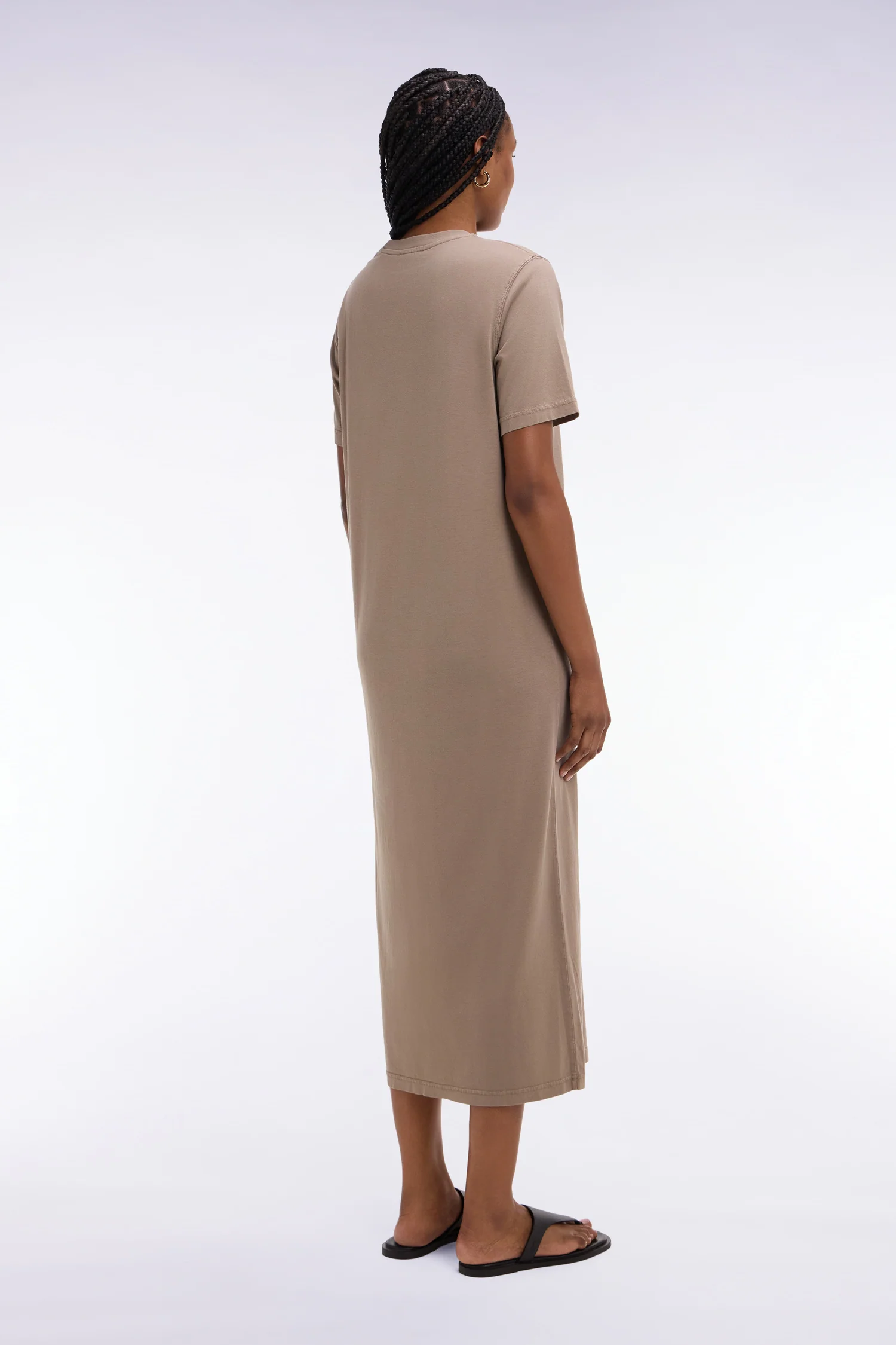 Robe T-shirt en lyocell et coton beige coupe droite - Image 5