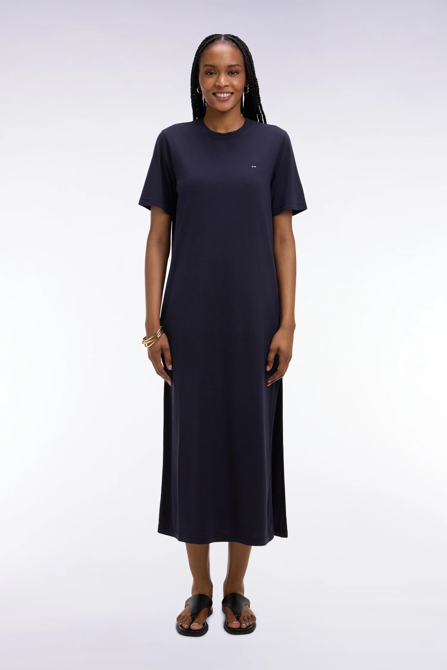 Robe T-shirt en lyocell et coton marine coupe droite - Image 3