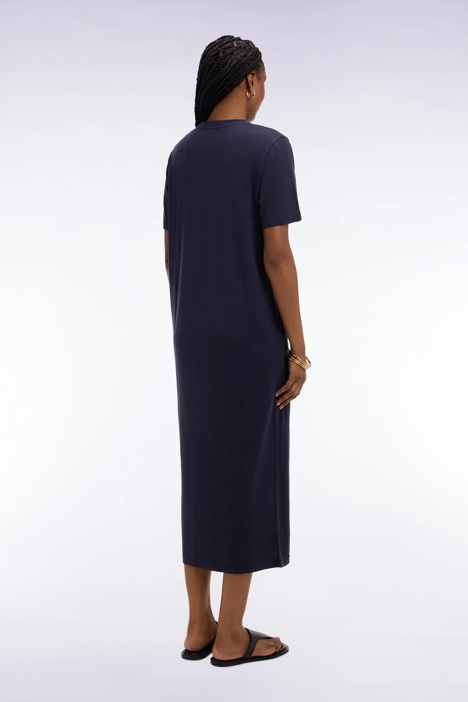 Robe T-shirt en lyocell et coton marine coupe droite - Image 5