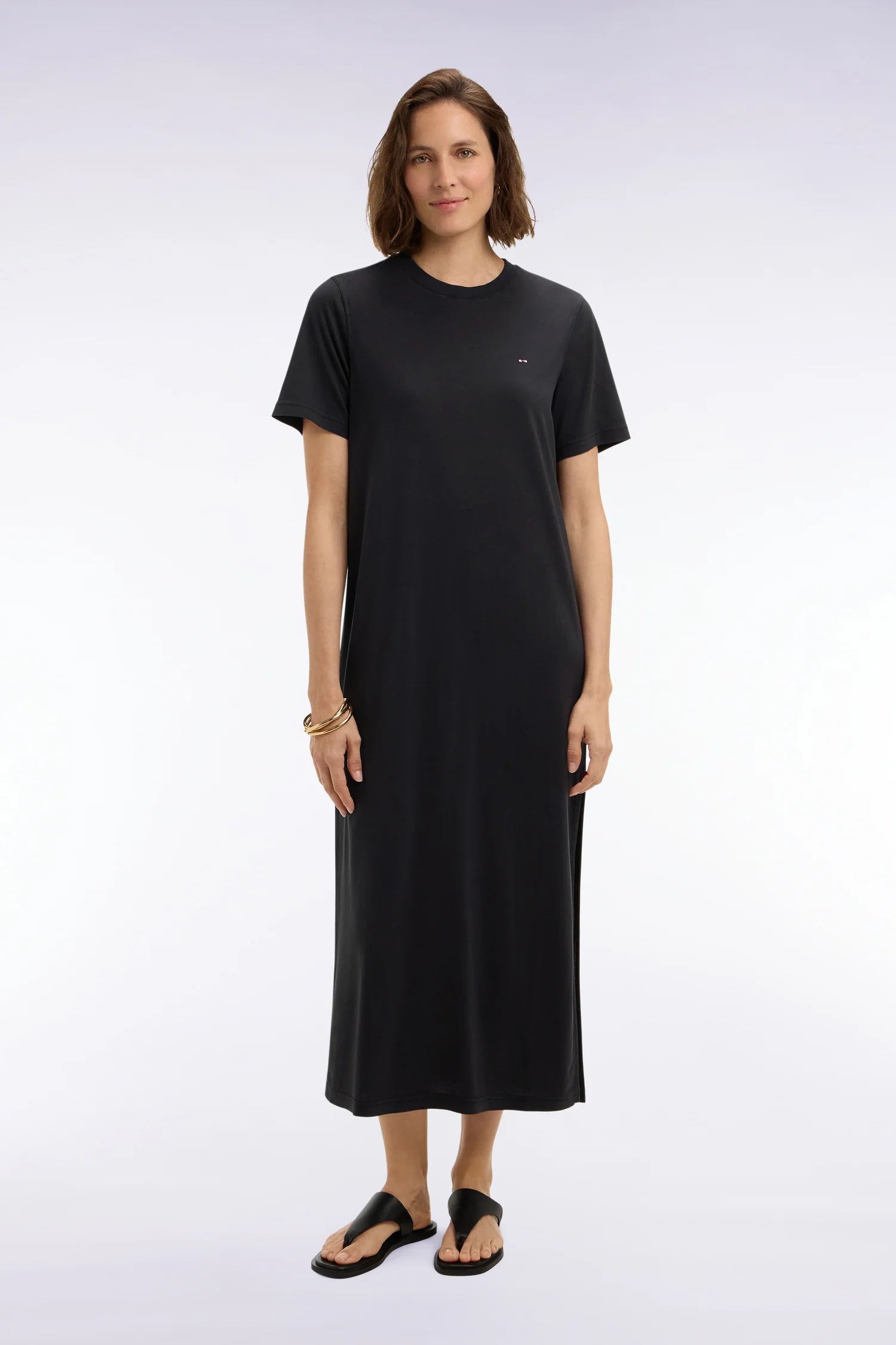 Robe T-shirt en lyocell et coton noir coupe droite - Image 3
