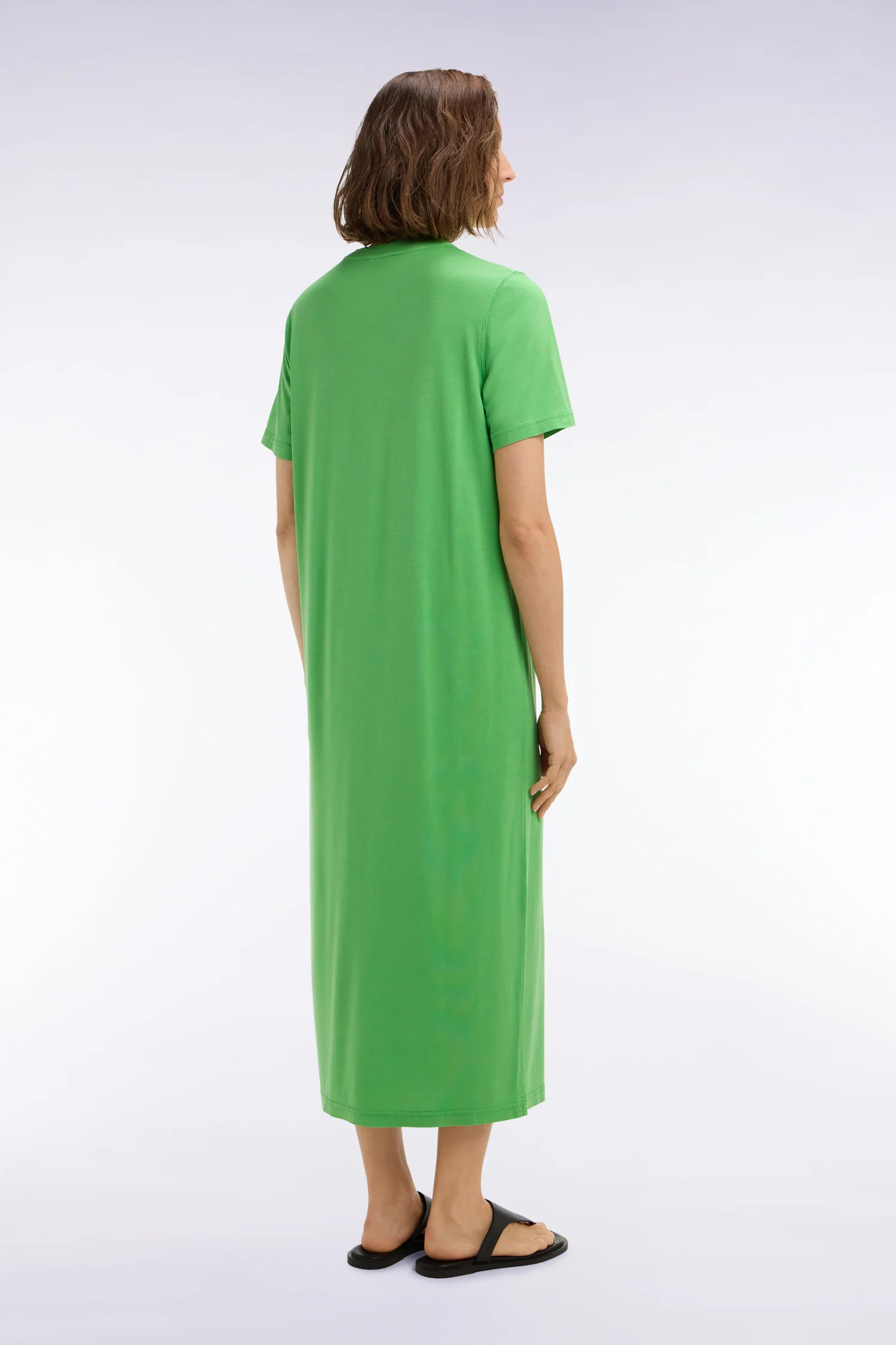 Robe T-shirt en lyocell et coton vert coupe droite - Image 5