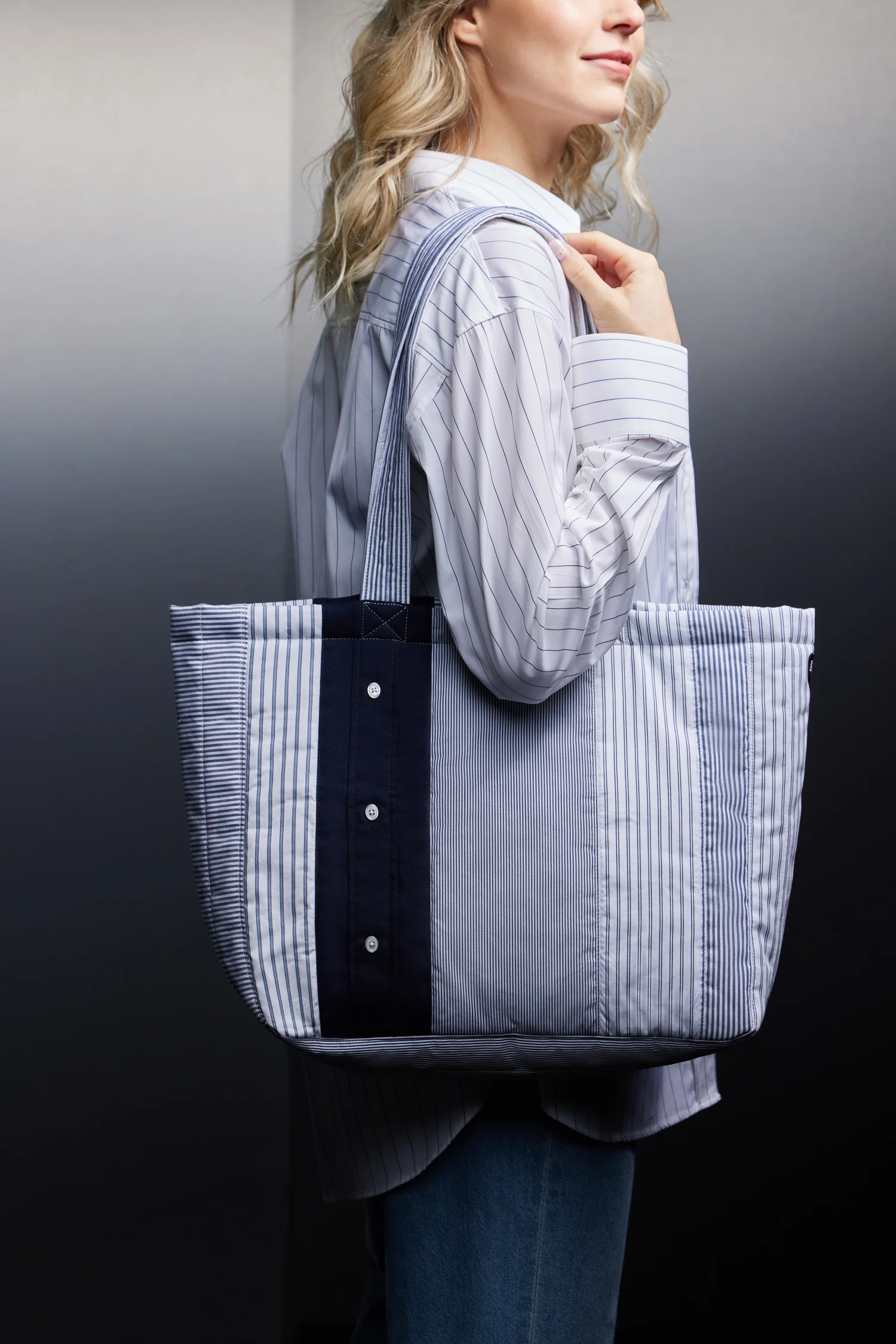 Sac cabas en patchwork de coton rayé upcyclé Pap'Atelier