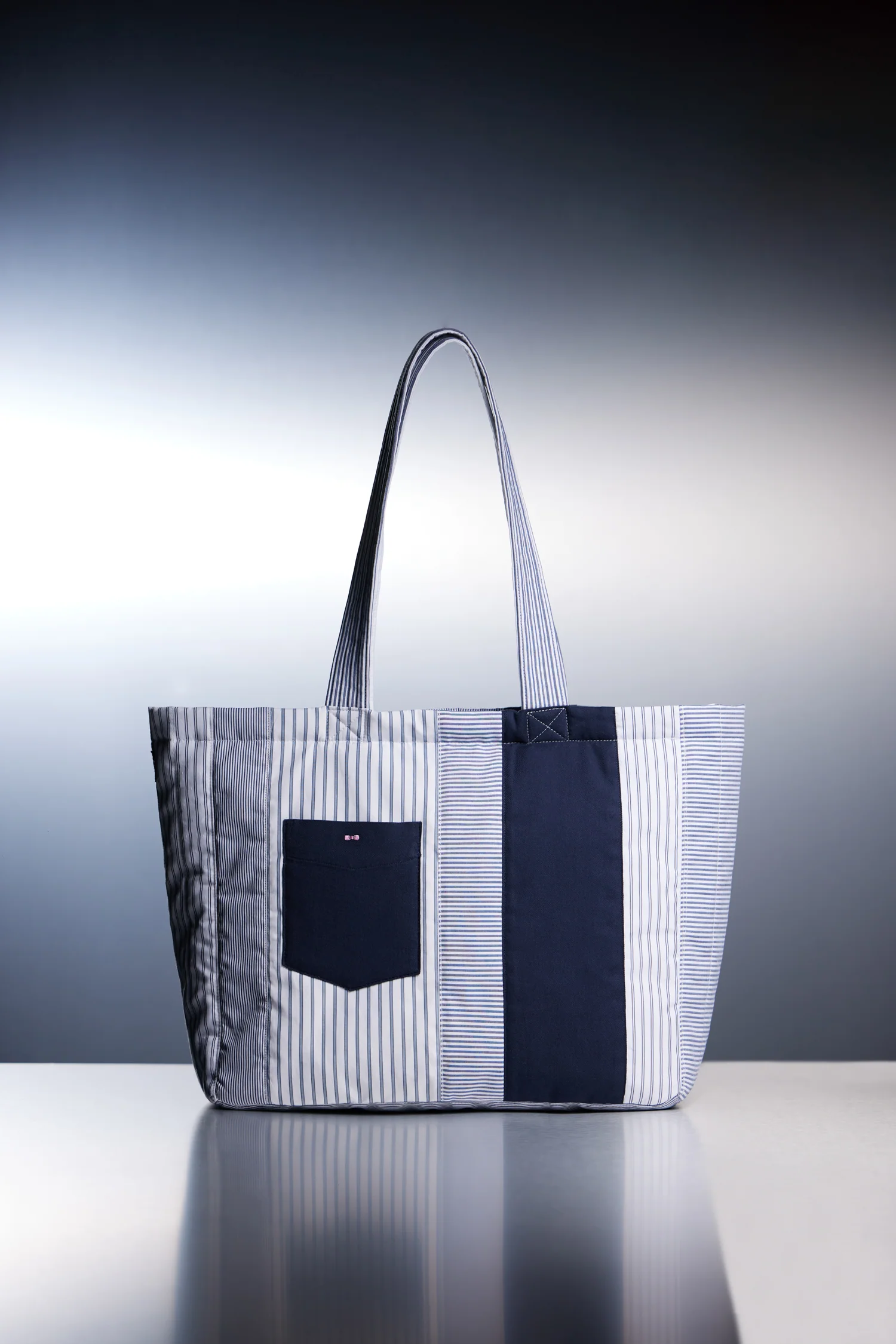 Sac cabas en patchwork de coton rayé upcyclé Pap'Atelier - Image 2